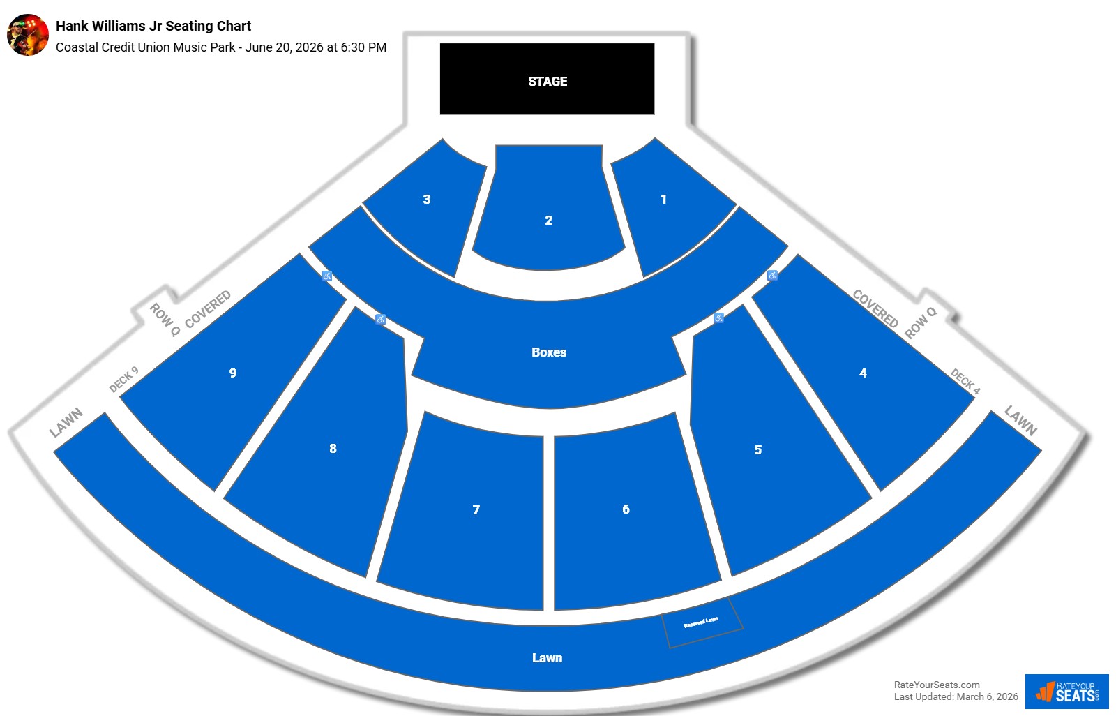 Hank Williams Jr seating chart Coastal Credit Union Music Park (at Walnut Creek)