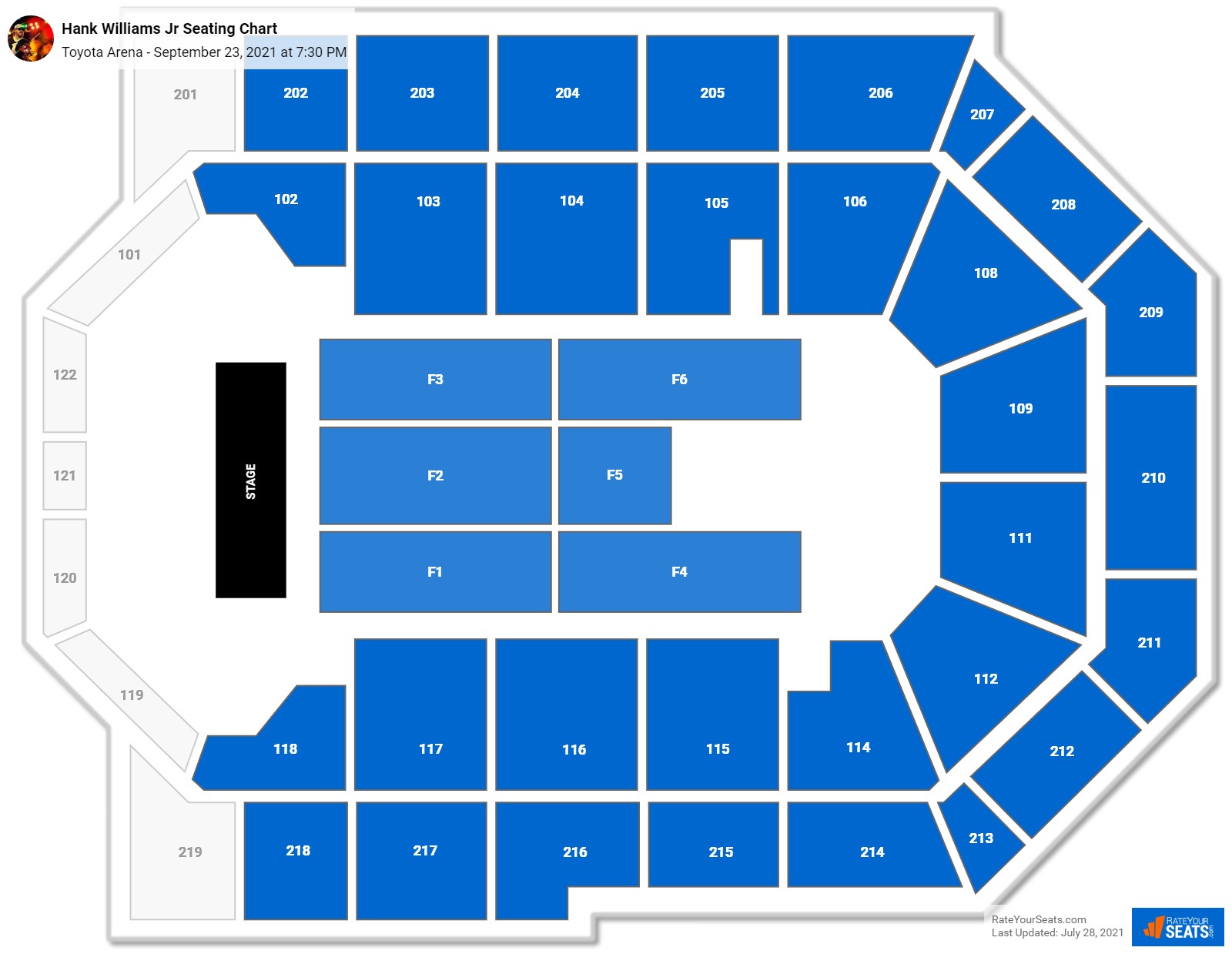 Hank Williams Jr seating chart Toyota Arena