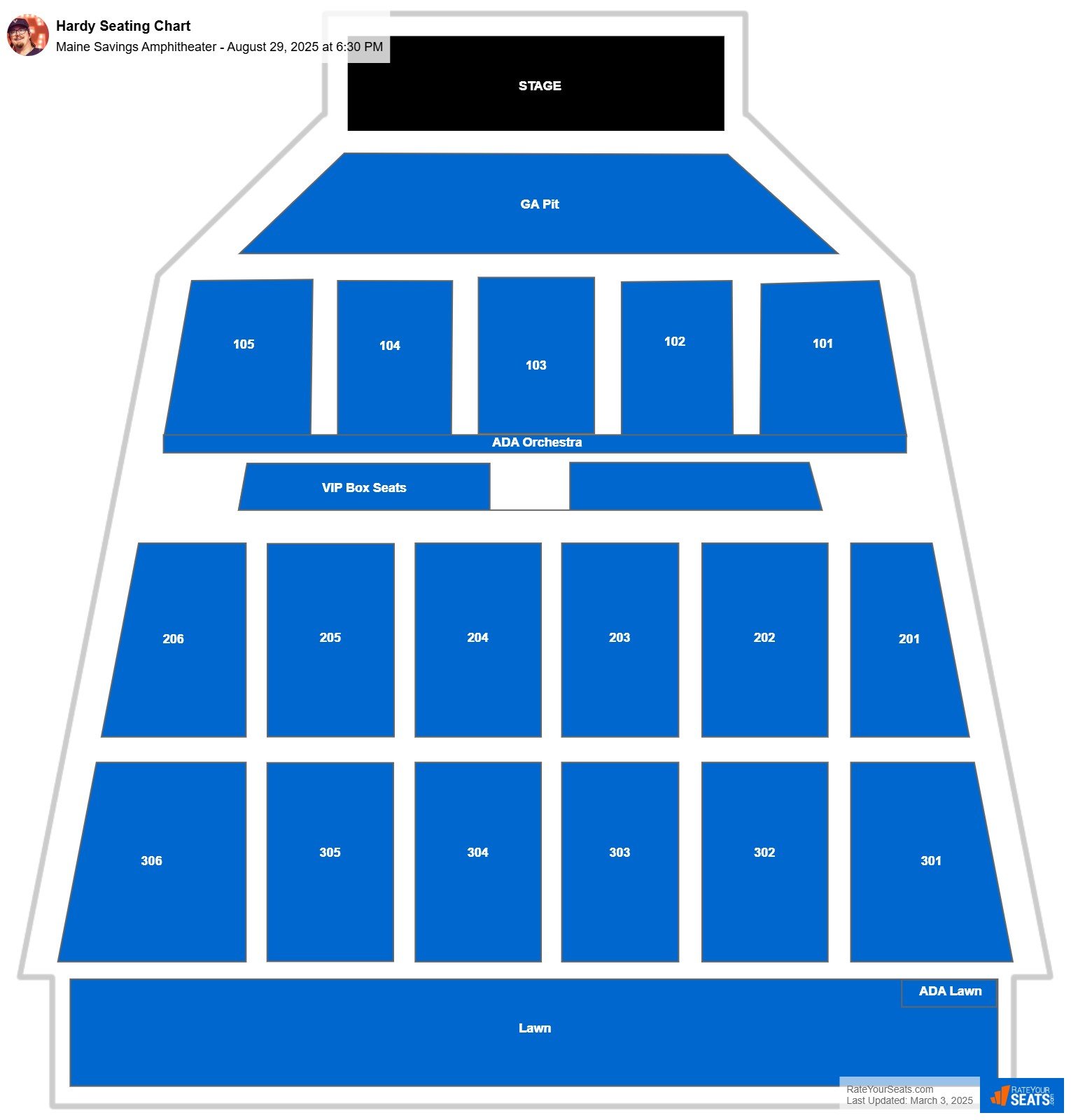 Hardy seating chart Maine Savings Amphitheater