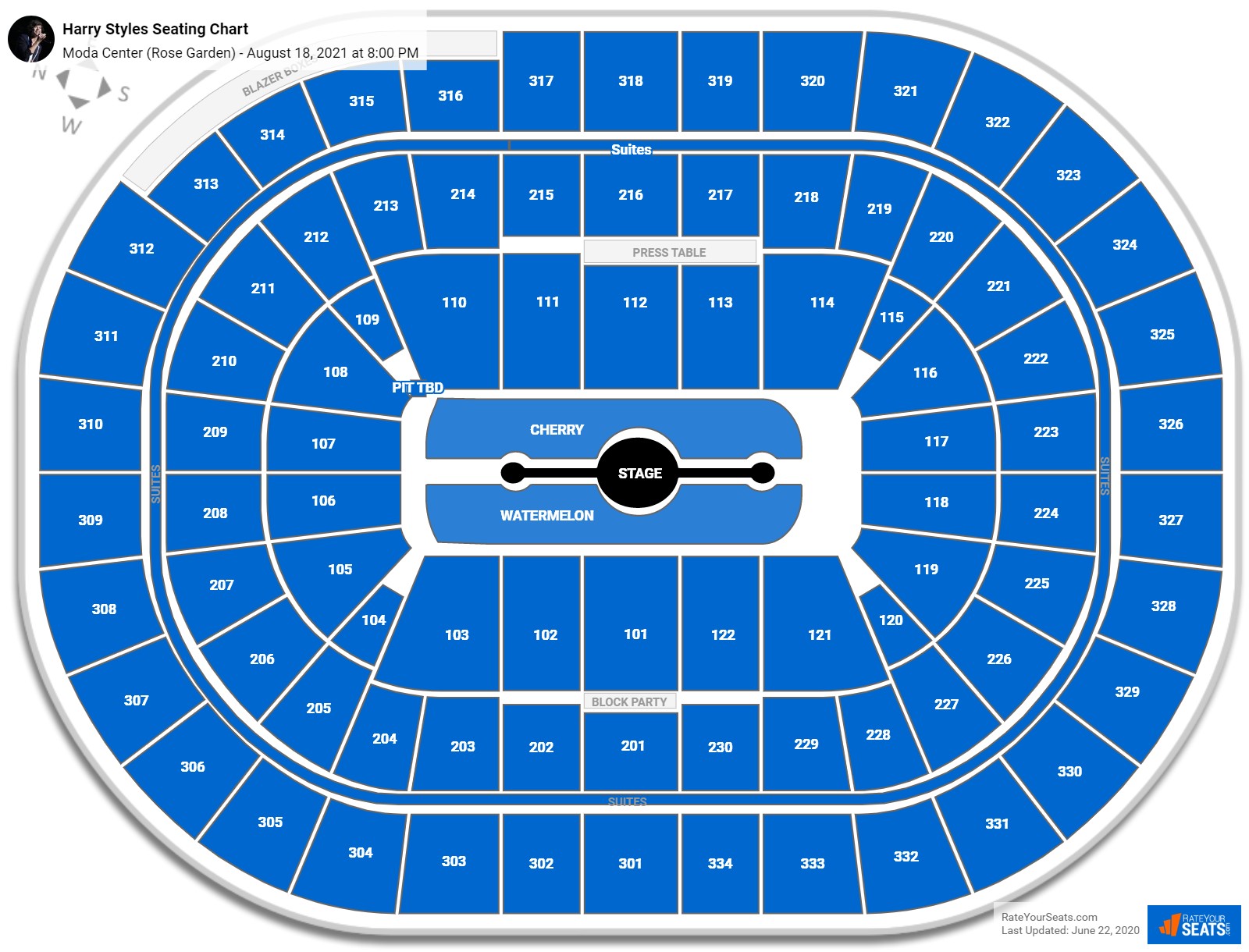 Harry Styles seating chart Moda Center (Rose Garden)
