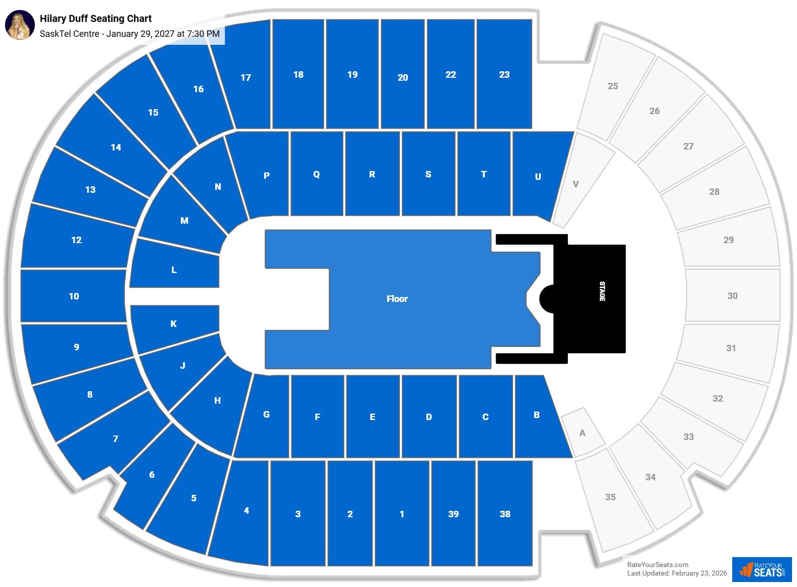 Hilary Duff seating chart SaskTel Centre