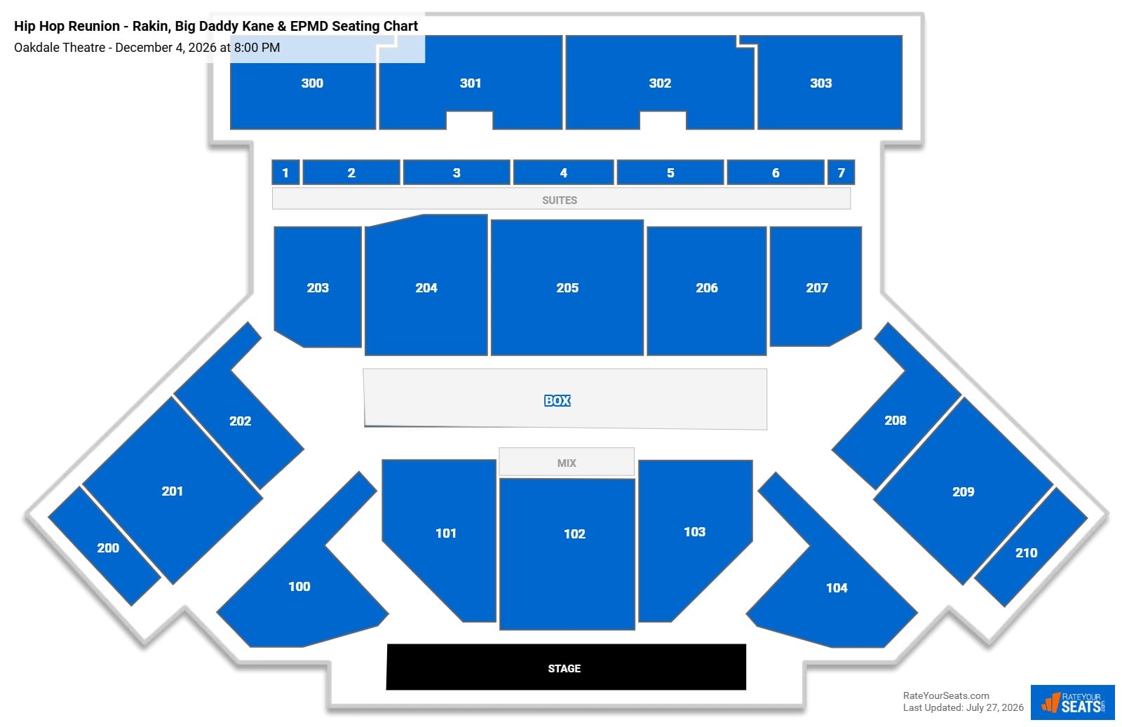 Hip Hop Reunion - Rakin, Big Daddy Kane & EPMD Seating Chart at Oakdale Theatre