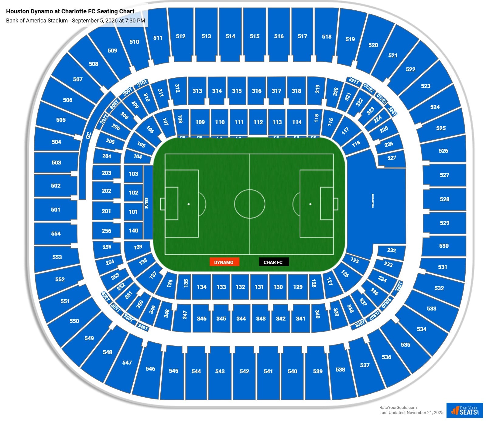 Houston Dynamo at Charlotte FC seating chart Bank of America Stadium