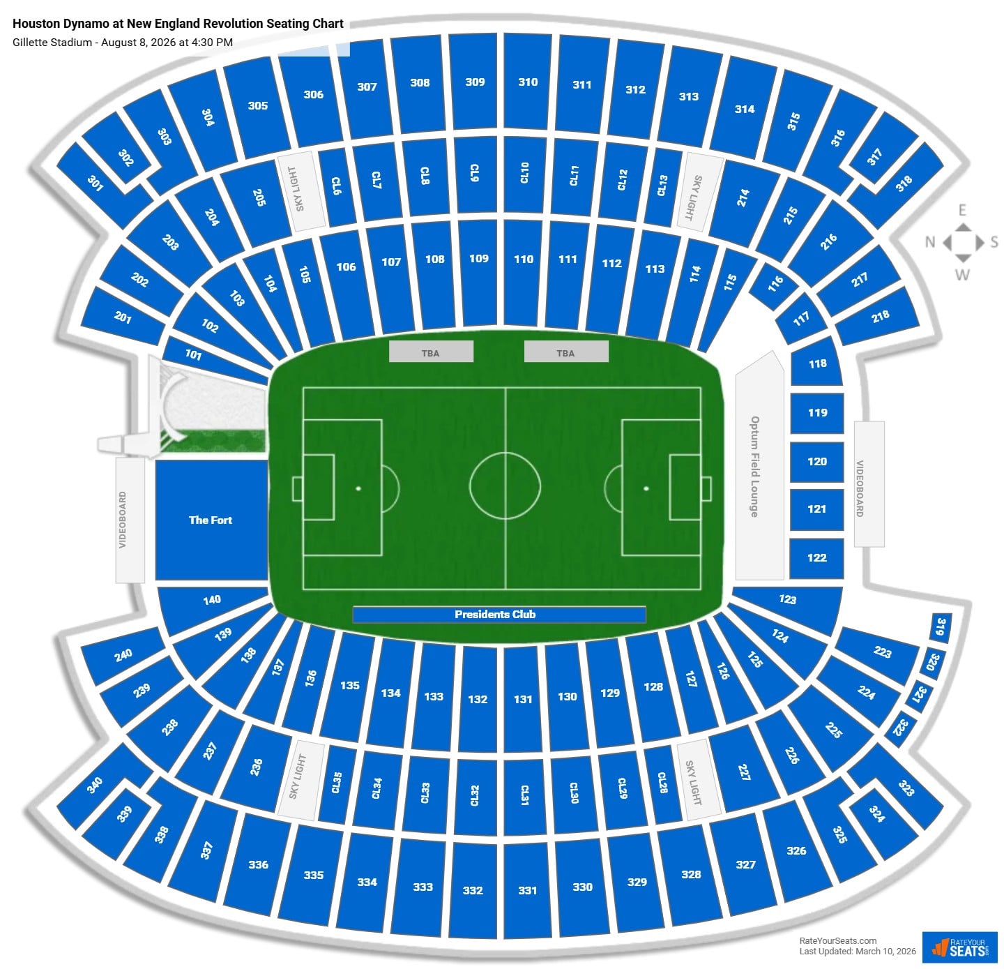 Houston Dynamo at New England Revolution seating chart Gillette Stadium