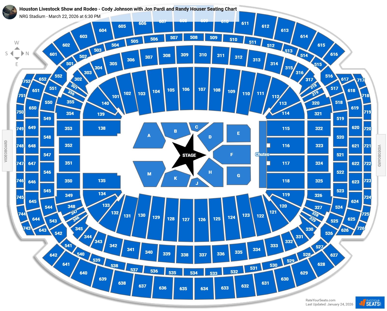 Houston Rodeo - Cody Johnson with Jon Pardi and Randy Houser seating chart NRG Stadium