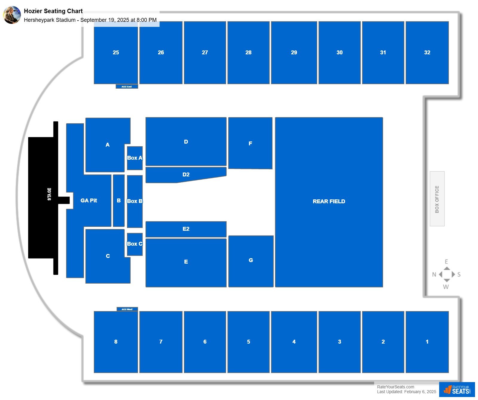 Hozier seating chart Hersheypark Stadium