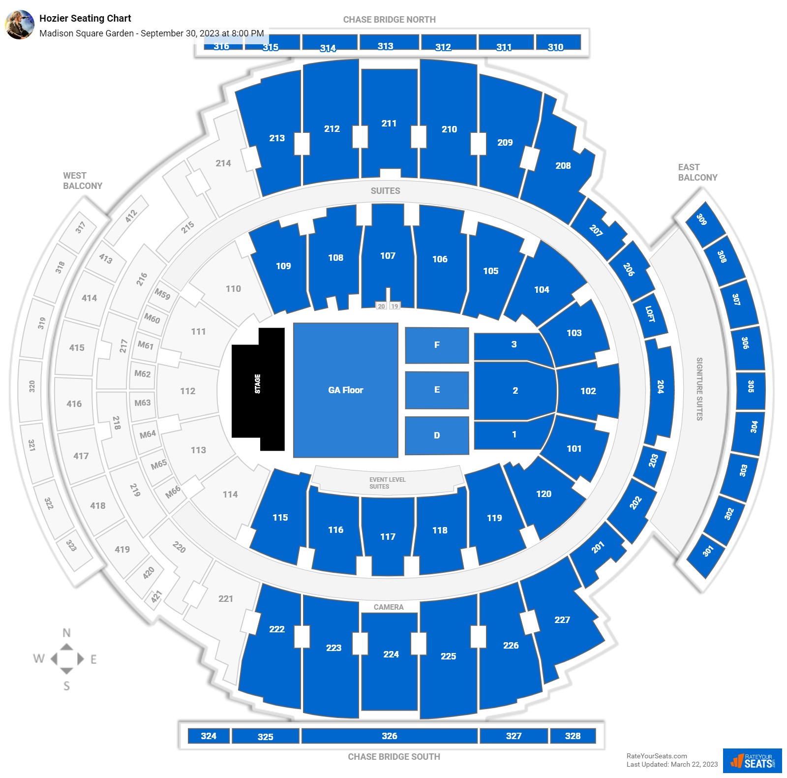 Hozier seating chart Madison Square Garden