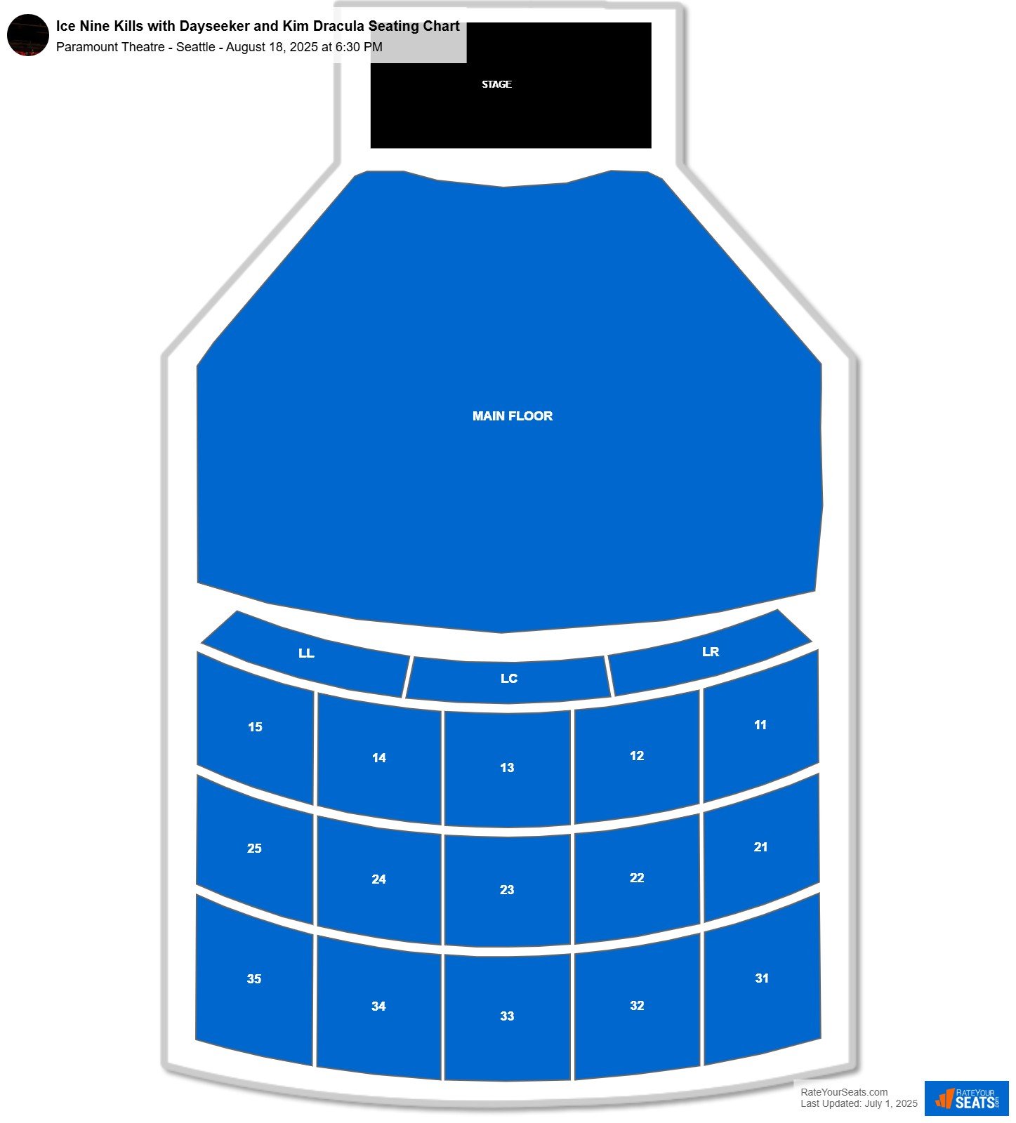 Ice Nine Kills with Dayseeker and Kim Dracula seating chart Paramount Theatre - Seattle