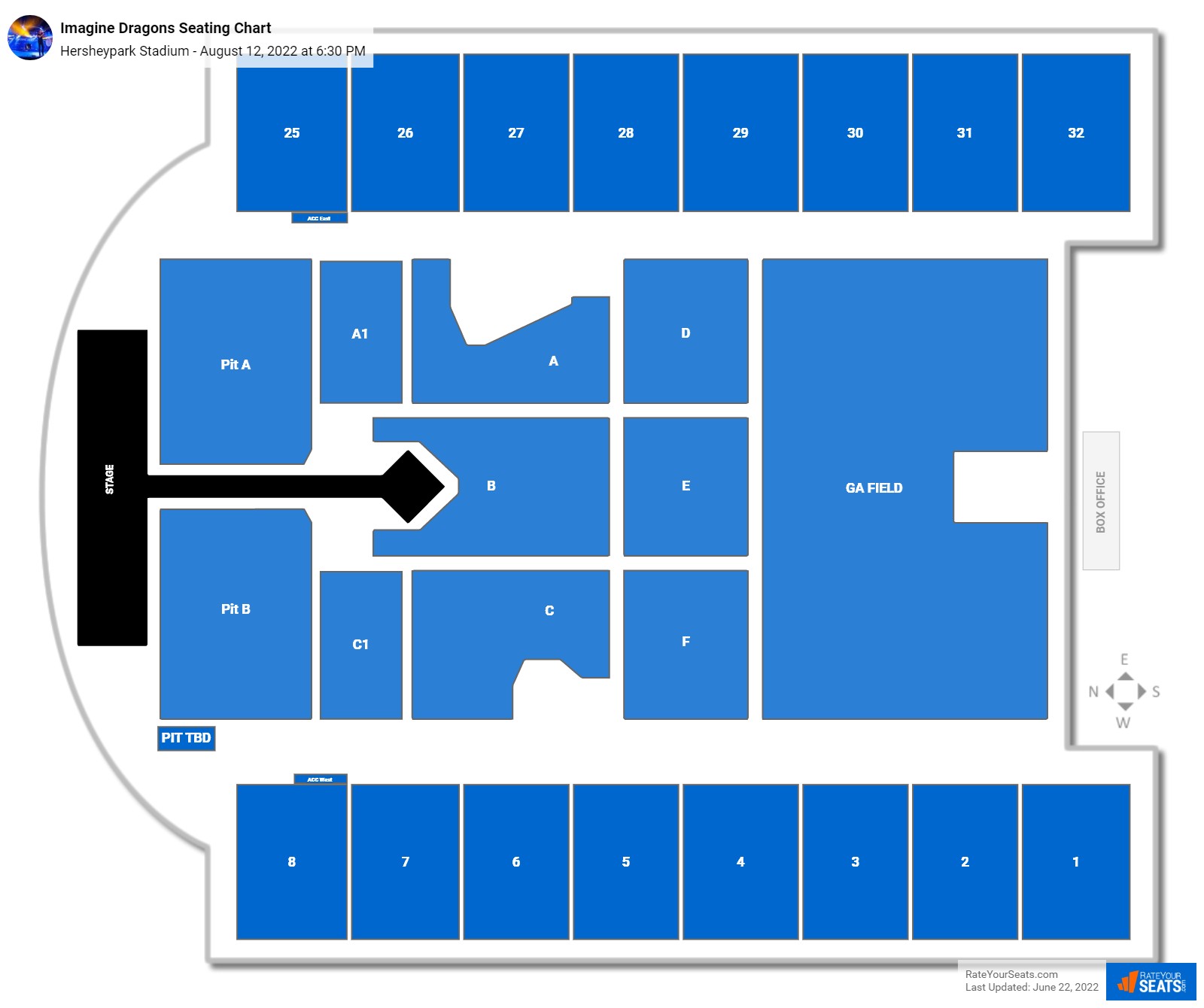 Imagine Dragons seating chart Hersheypark Stadium