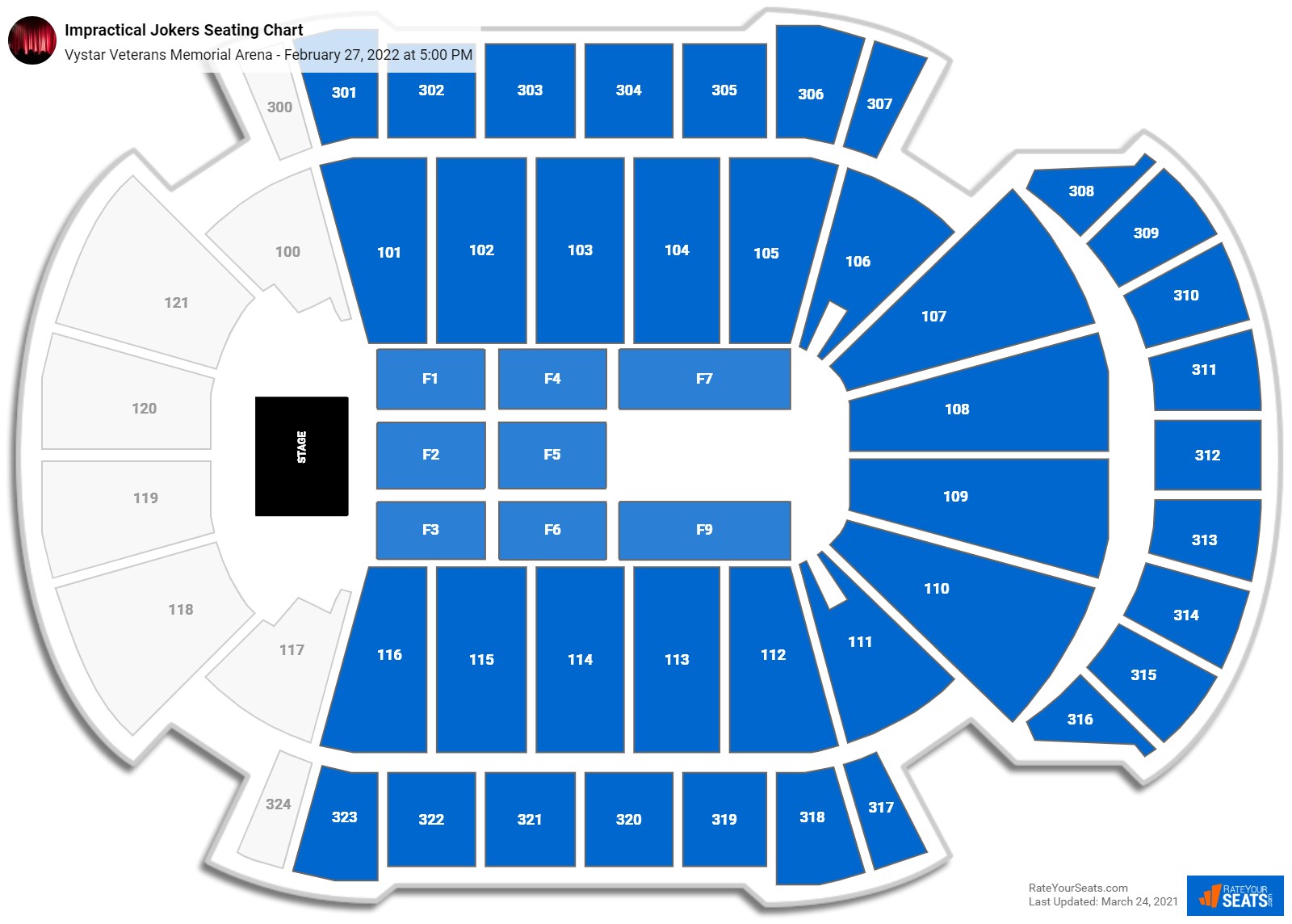 Impractical Jokers seating chart Vystar Veterans Memorial Arena