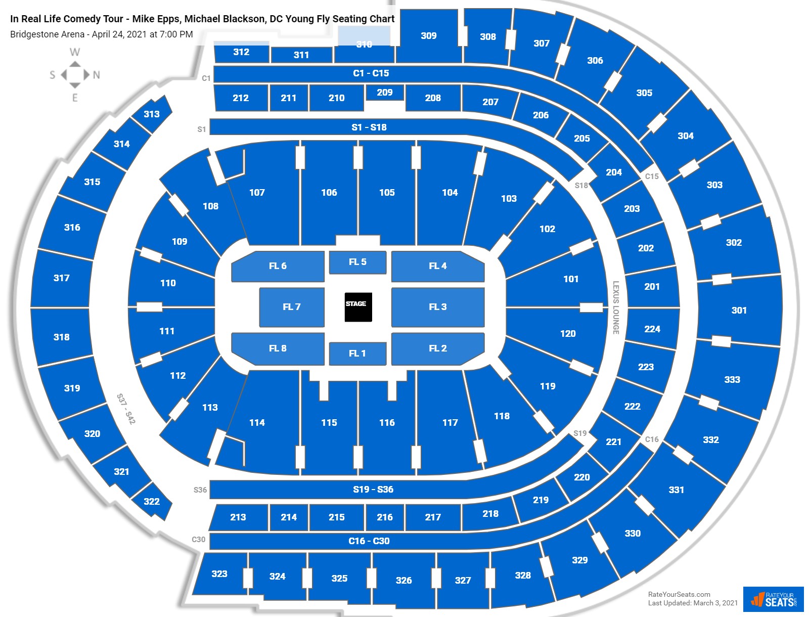 In Real Life Comedy Tour - Mike Epps, Michael Blackson, DC Young Fly seating chart Bridgestone Arena