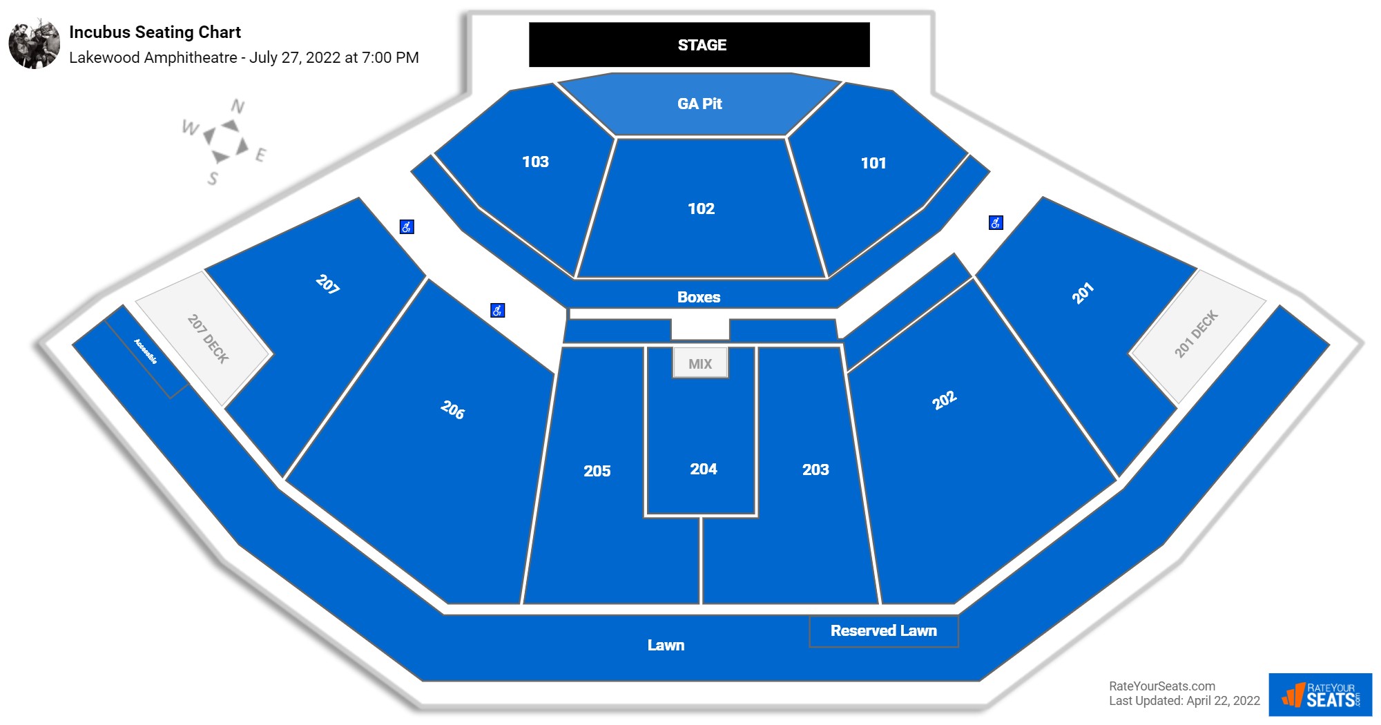 Incubus seating chart Lakewood Amphitheatre