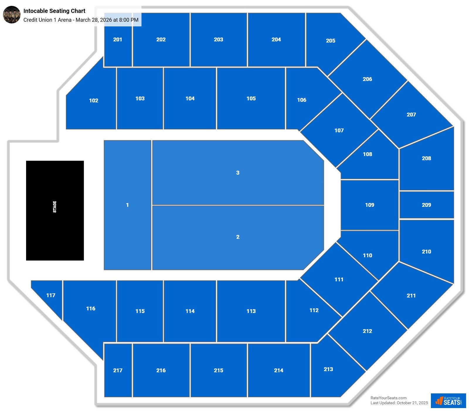 Intocable seating chart Credit Union 1 Arena