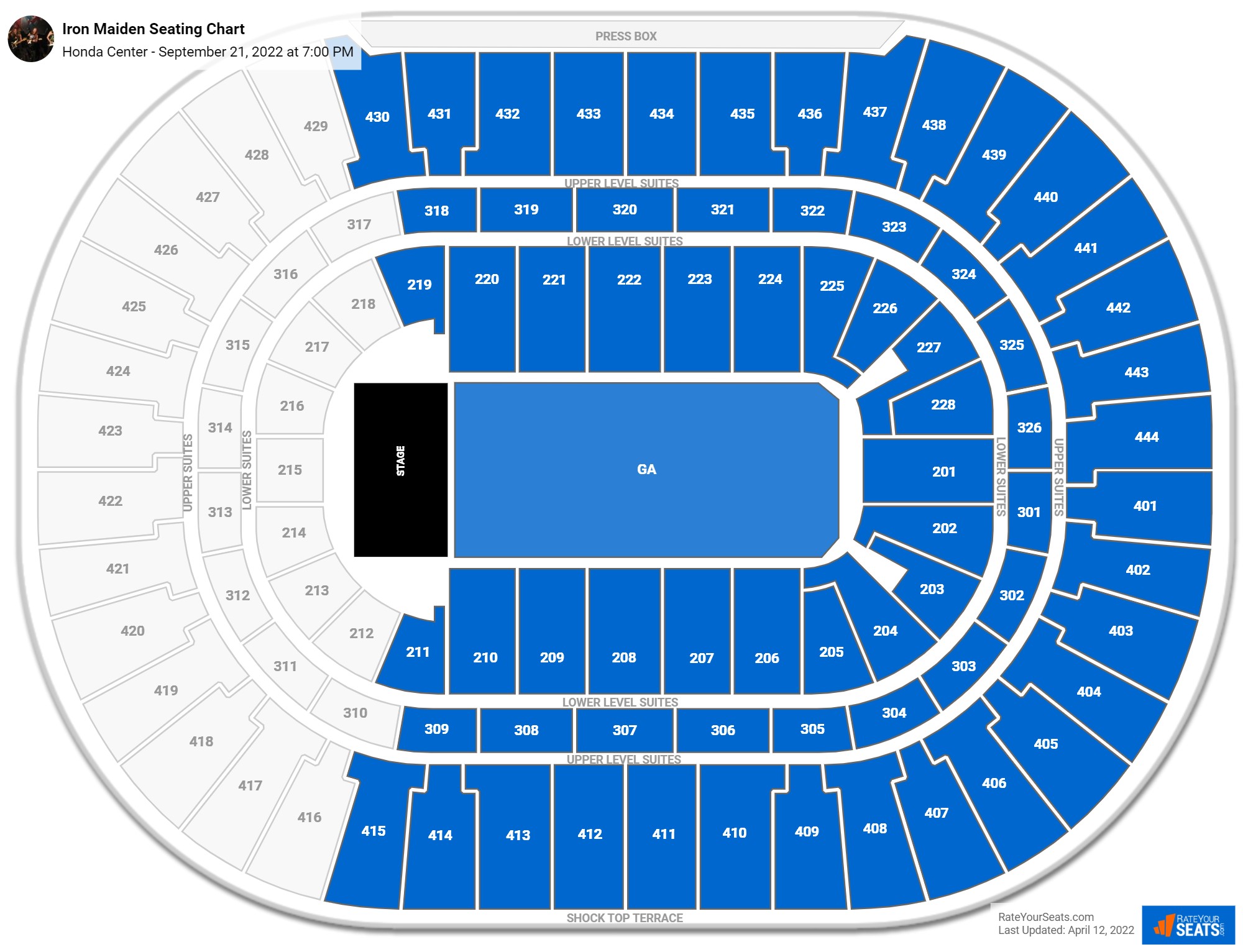 Iron Maiden seating chart Honda Center