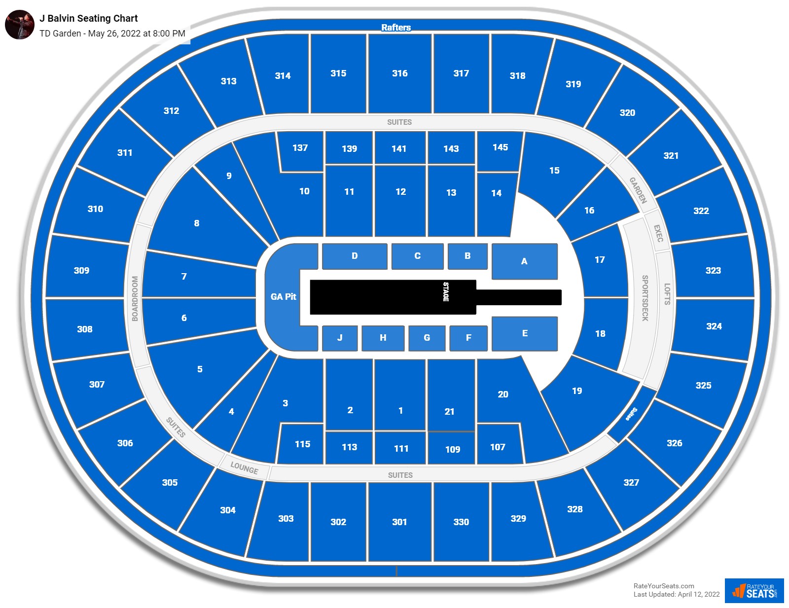 J Balvin seating chart TD Garden