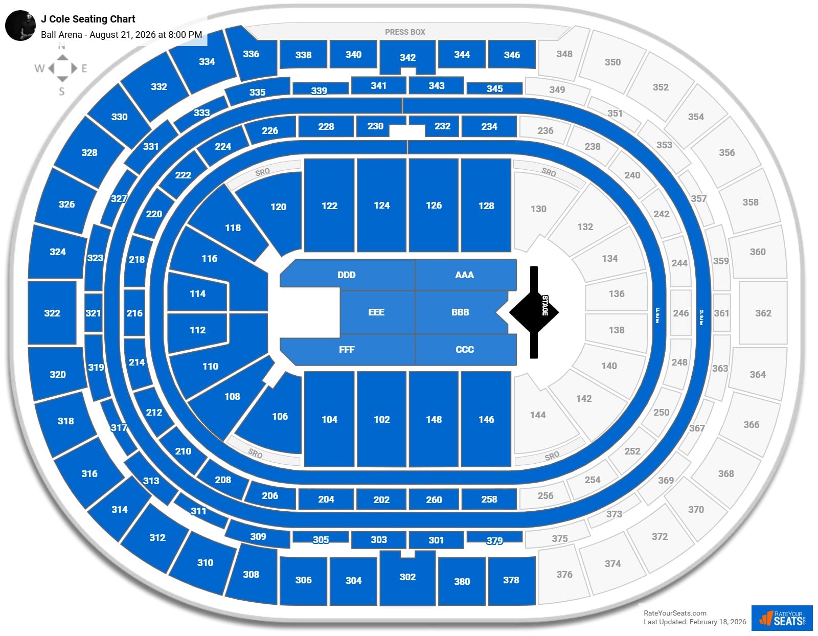 J Cole seating chart Ball Arena