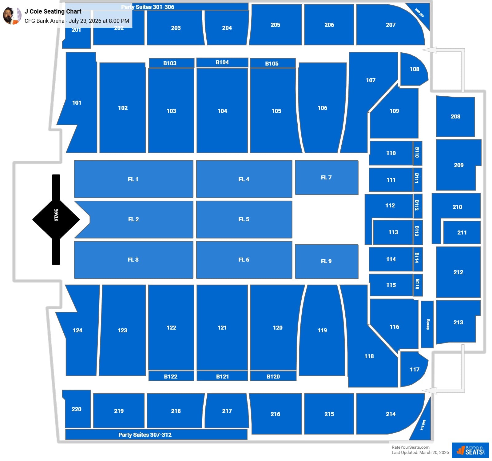 J Cole seating chart CFG Bank Arena