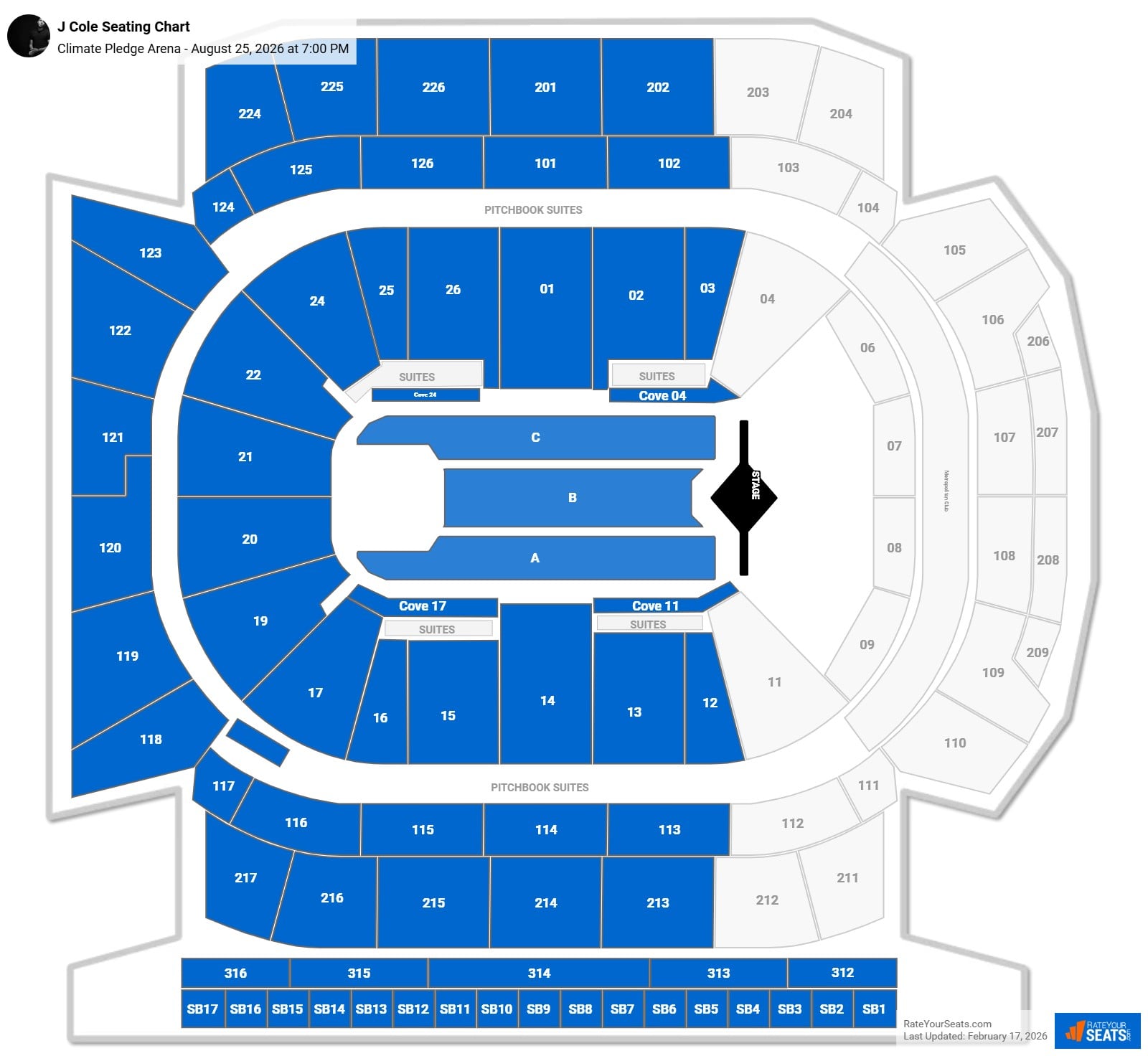 J Cole seating chart Climate Pledge Arena