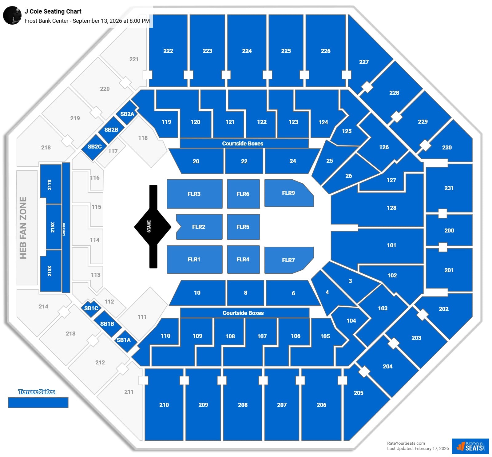 J Cole seating chart Frost Bank Center