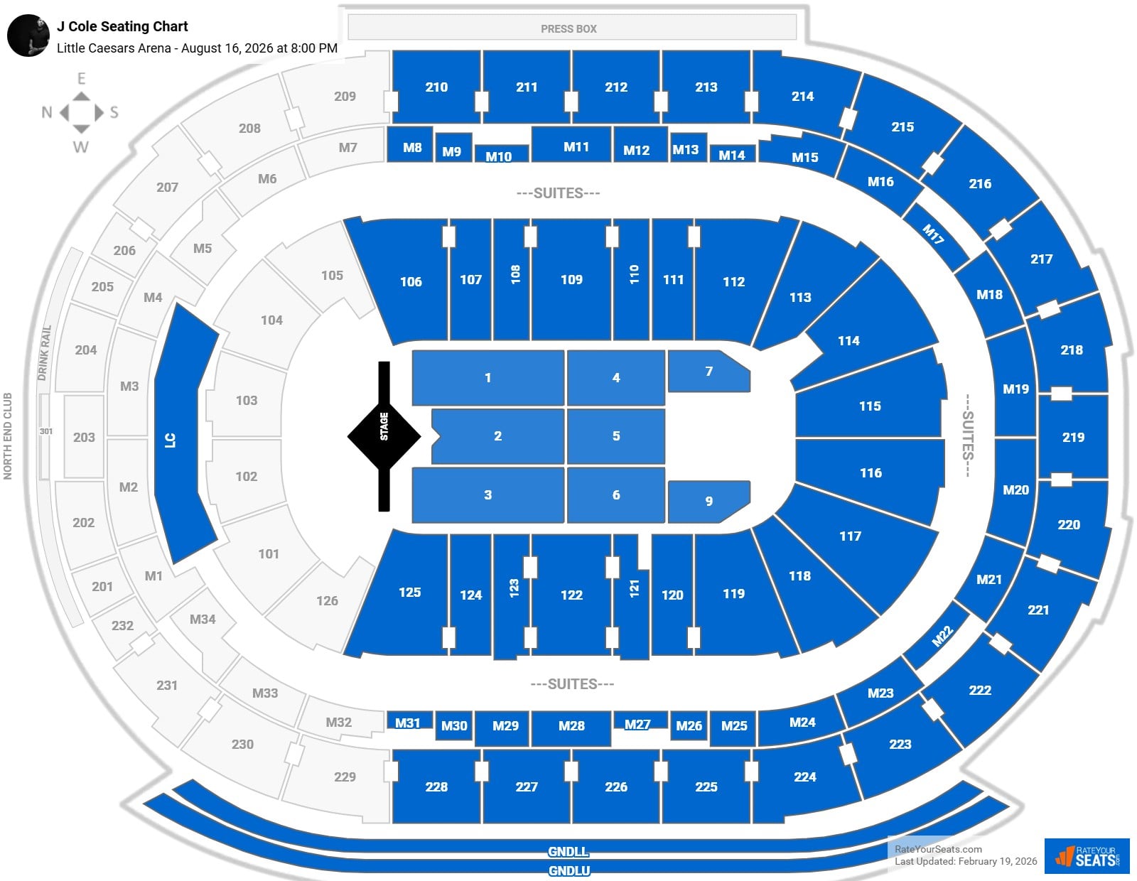 J Cole seating chart Little Caesars Arena