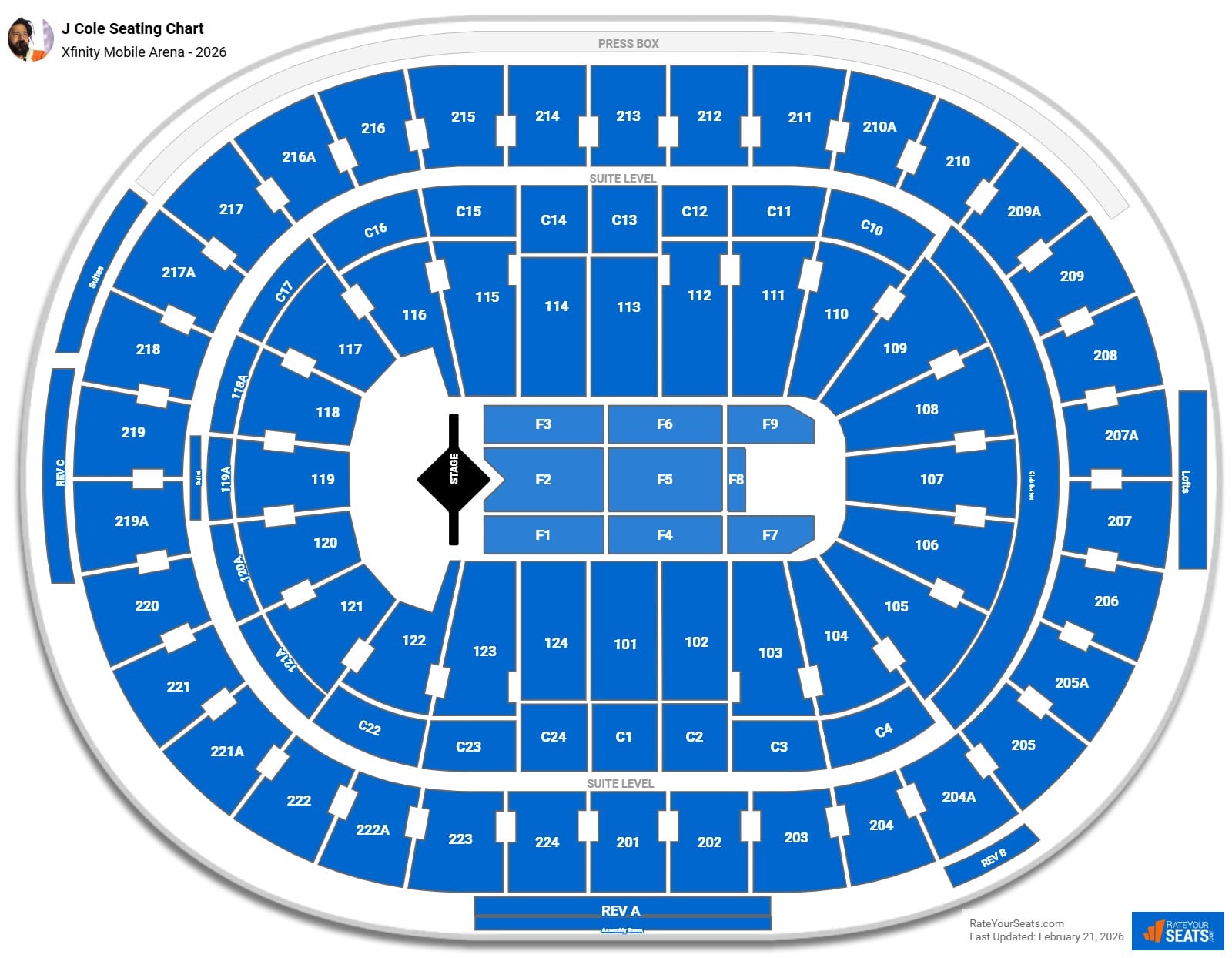 J Cole seating chart Xfinity Mobile Arena