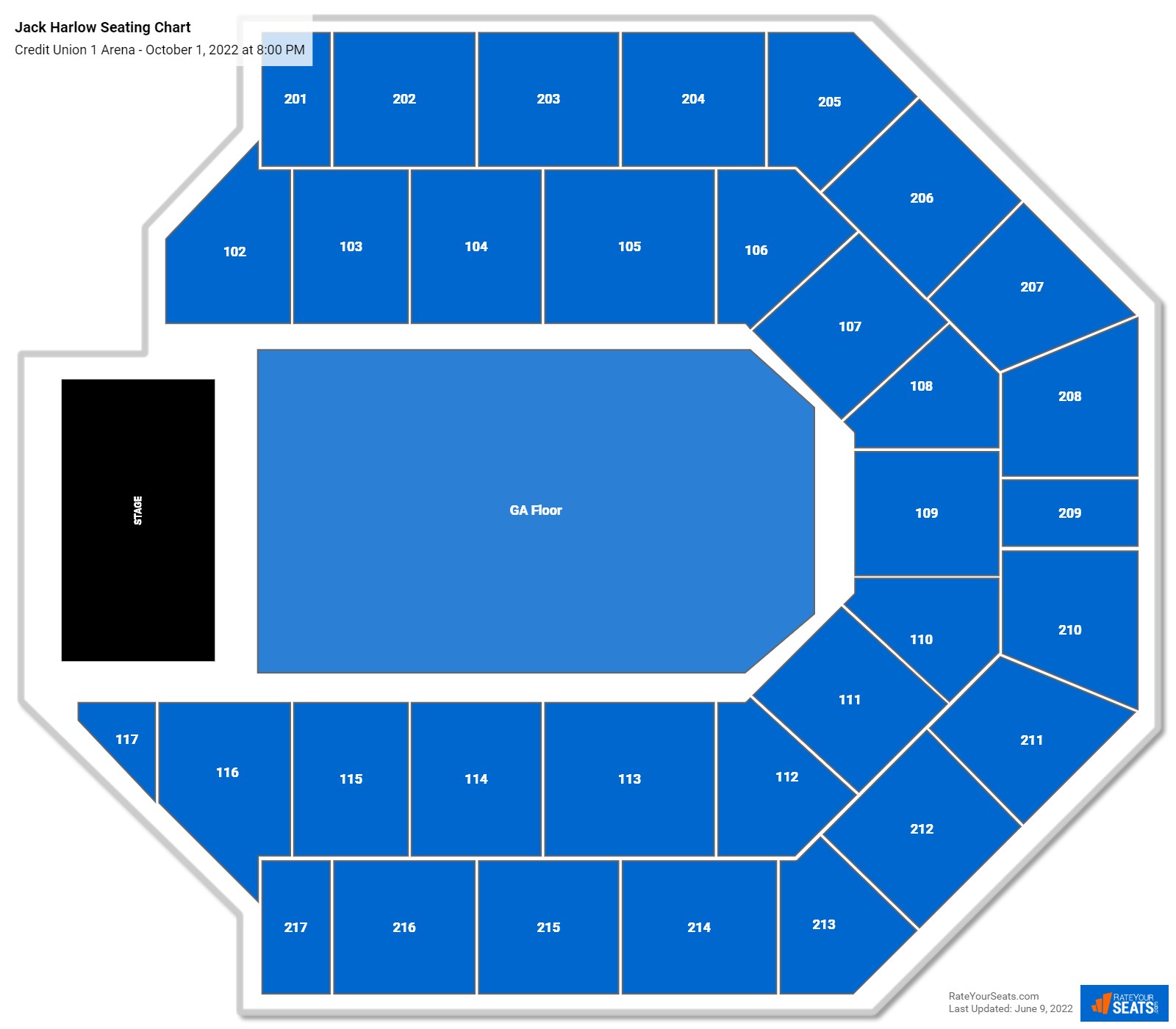 Jack Harlow seating chart Credit Union 1 Arena