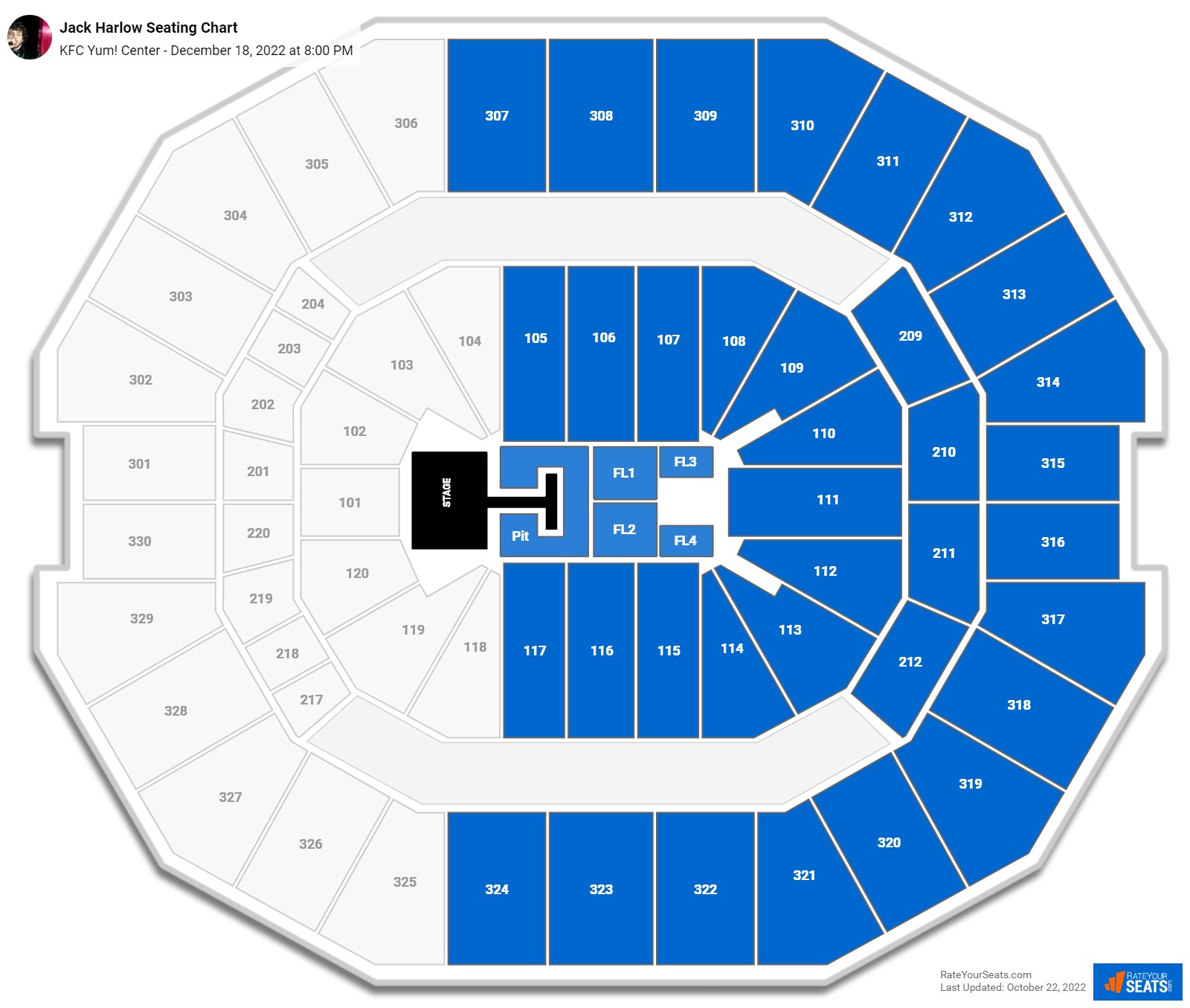 Jack Harlow seating chart KFC Yum! Center