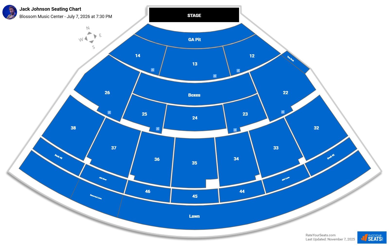 Jack Johnson seating chart Blossom Music Center