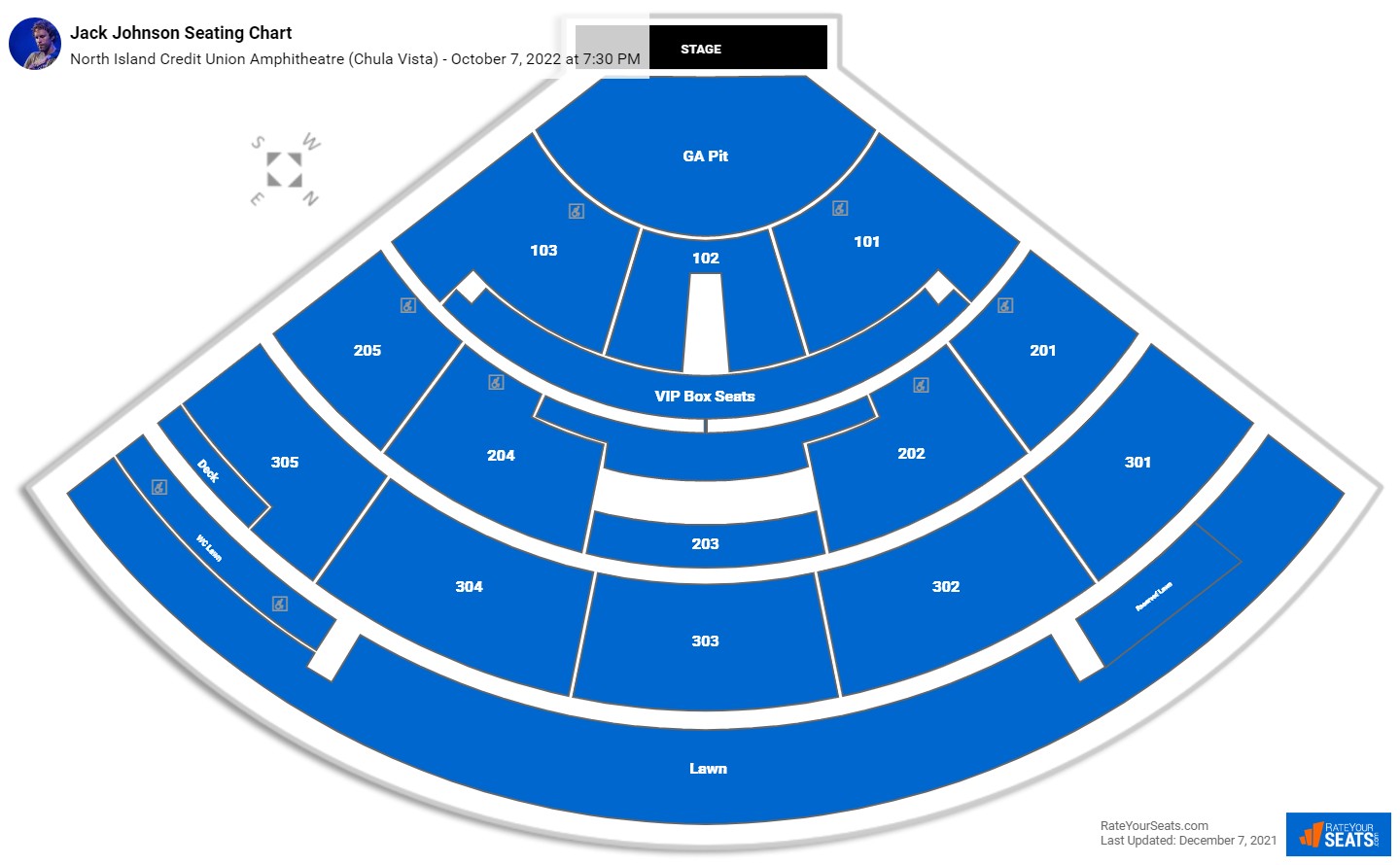 Jack Johnson seating chart North Island Credit Union Amphitheatre (Chula Vista)