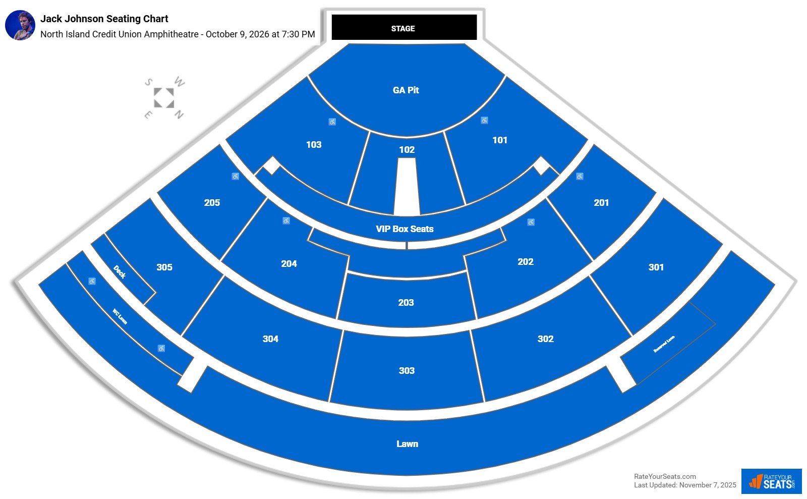 Jack Johnson seating chart North Island Credit Union Amphitheatre (Chula Vista)