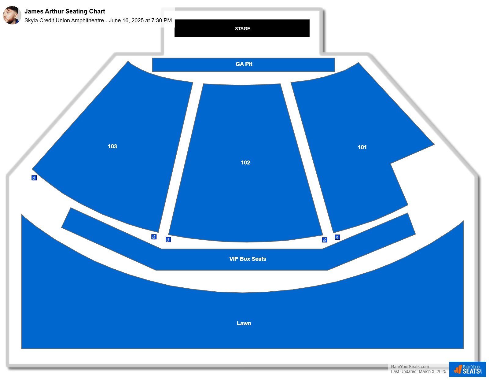 James Arthur seating chart Skyla Credit Union Amphitheatre
