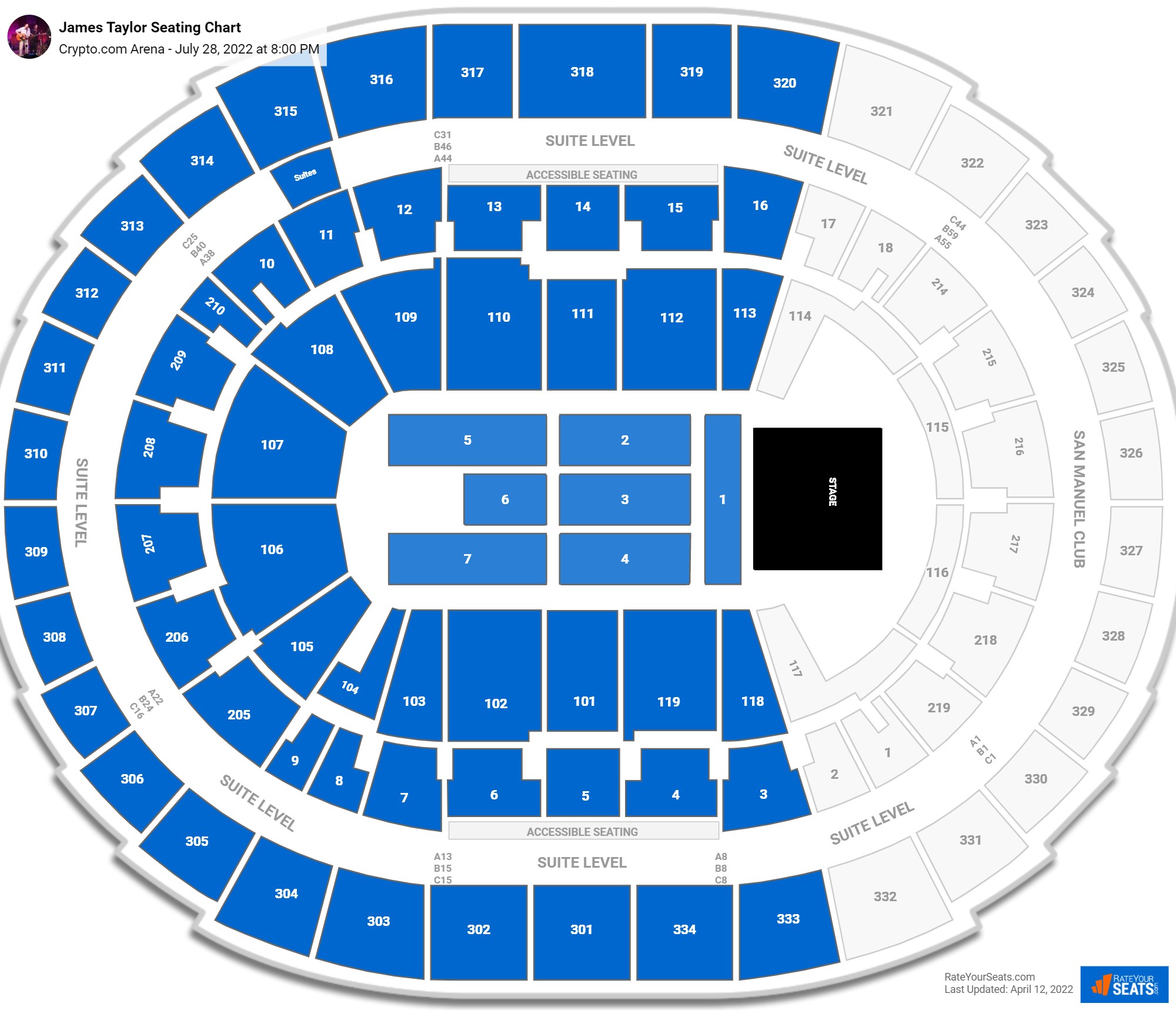 James Taylor seating chart Crypto.com Arena