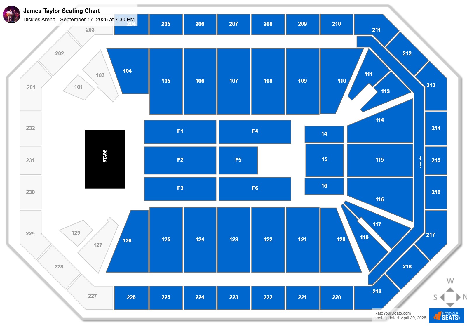 James Taylor seating chart Dickies Arena