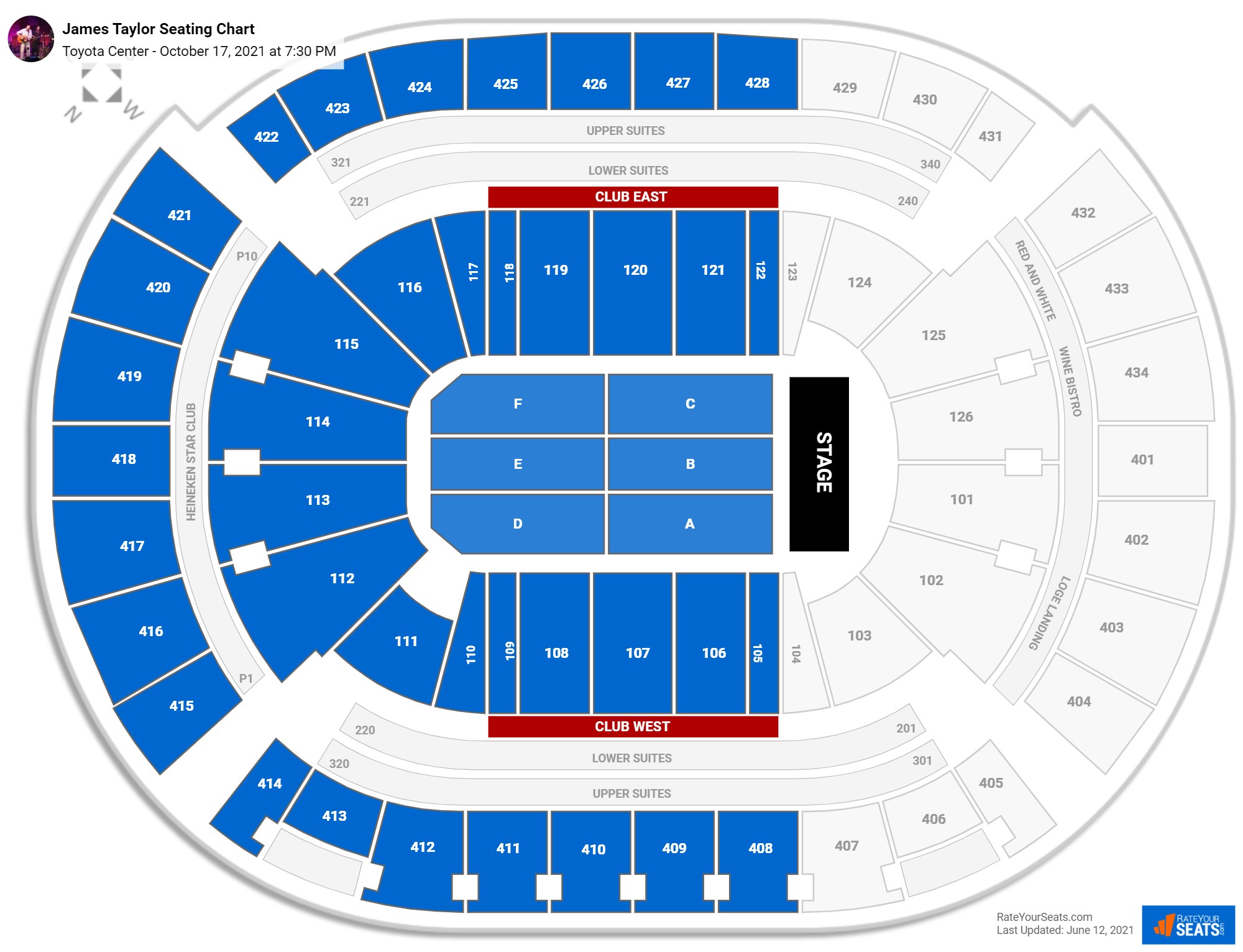 James Taylor seating chart Toyota Center