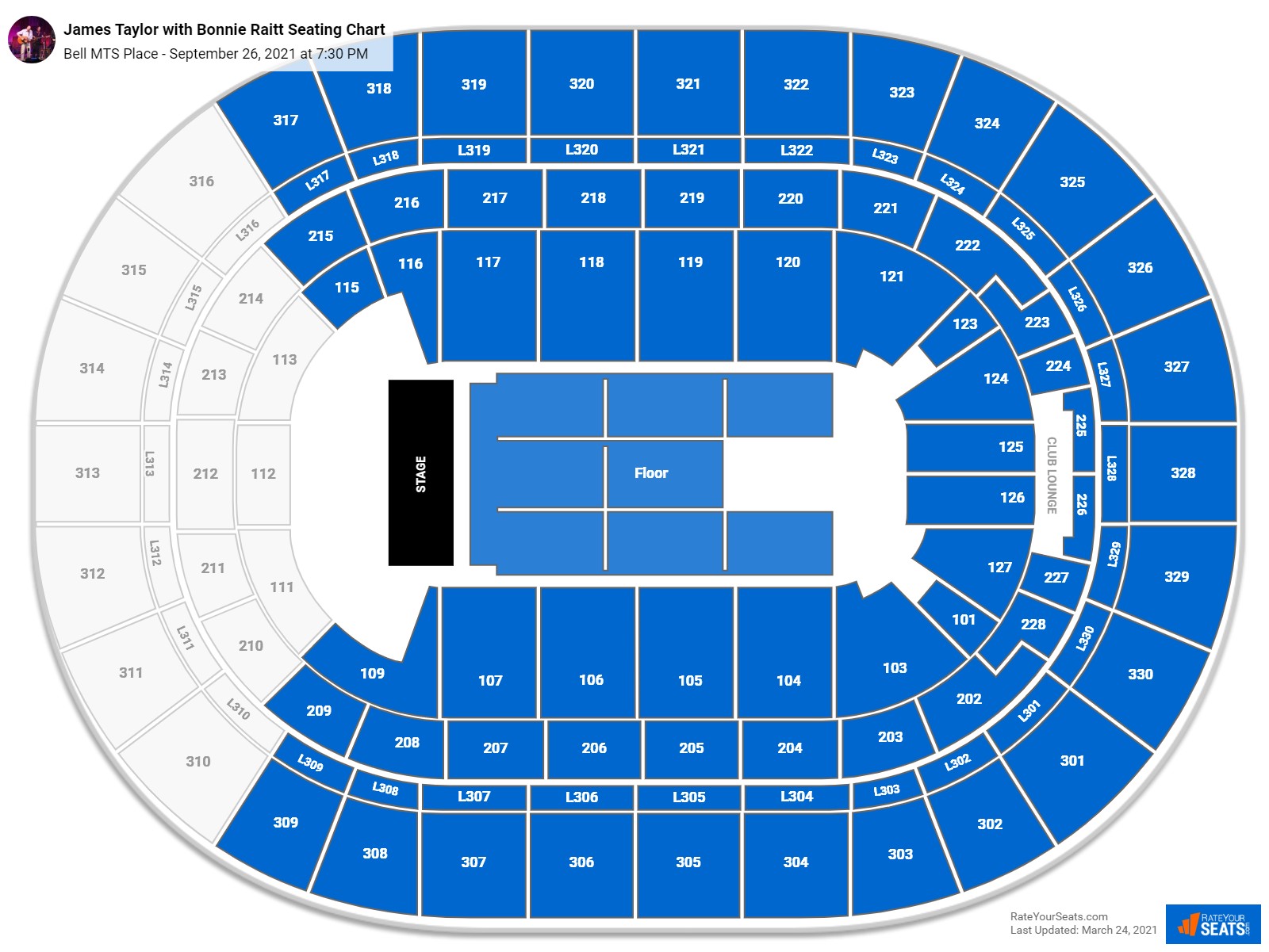 James Taylor with Bonnie Raitt seating chart Bell MTS Place