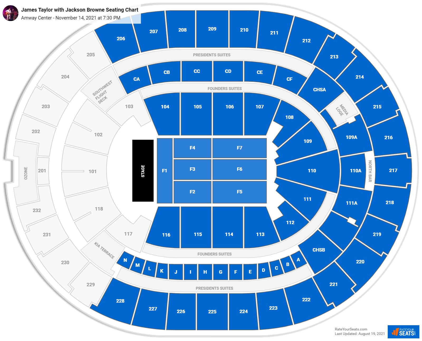 James Taylor with Jackson Browne seating chart Amway Center