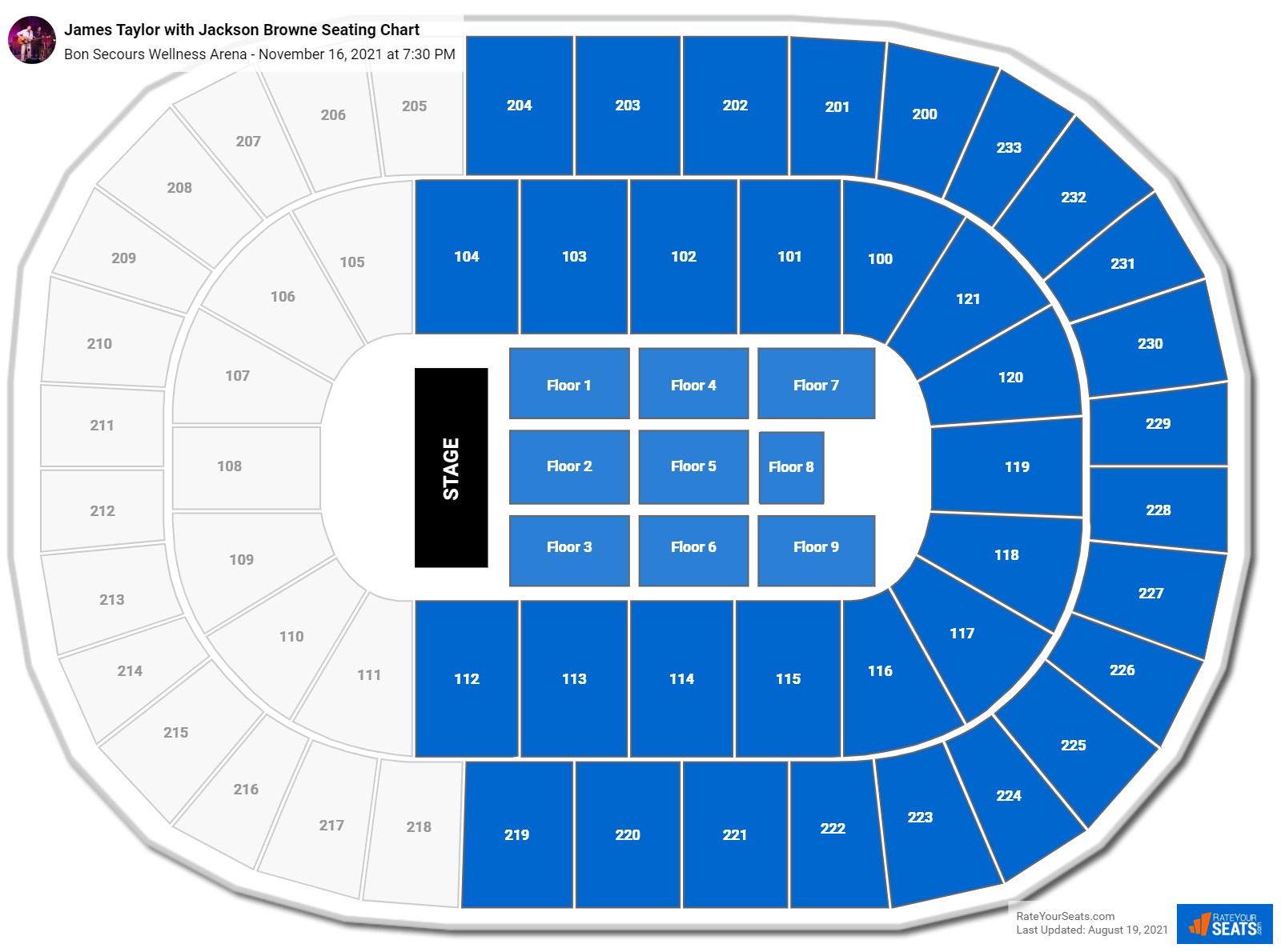 James Taylor with Jackson Browne seating chart Bon Secours Wellness Arena