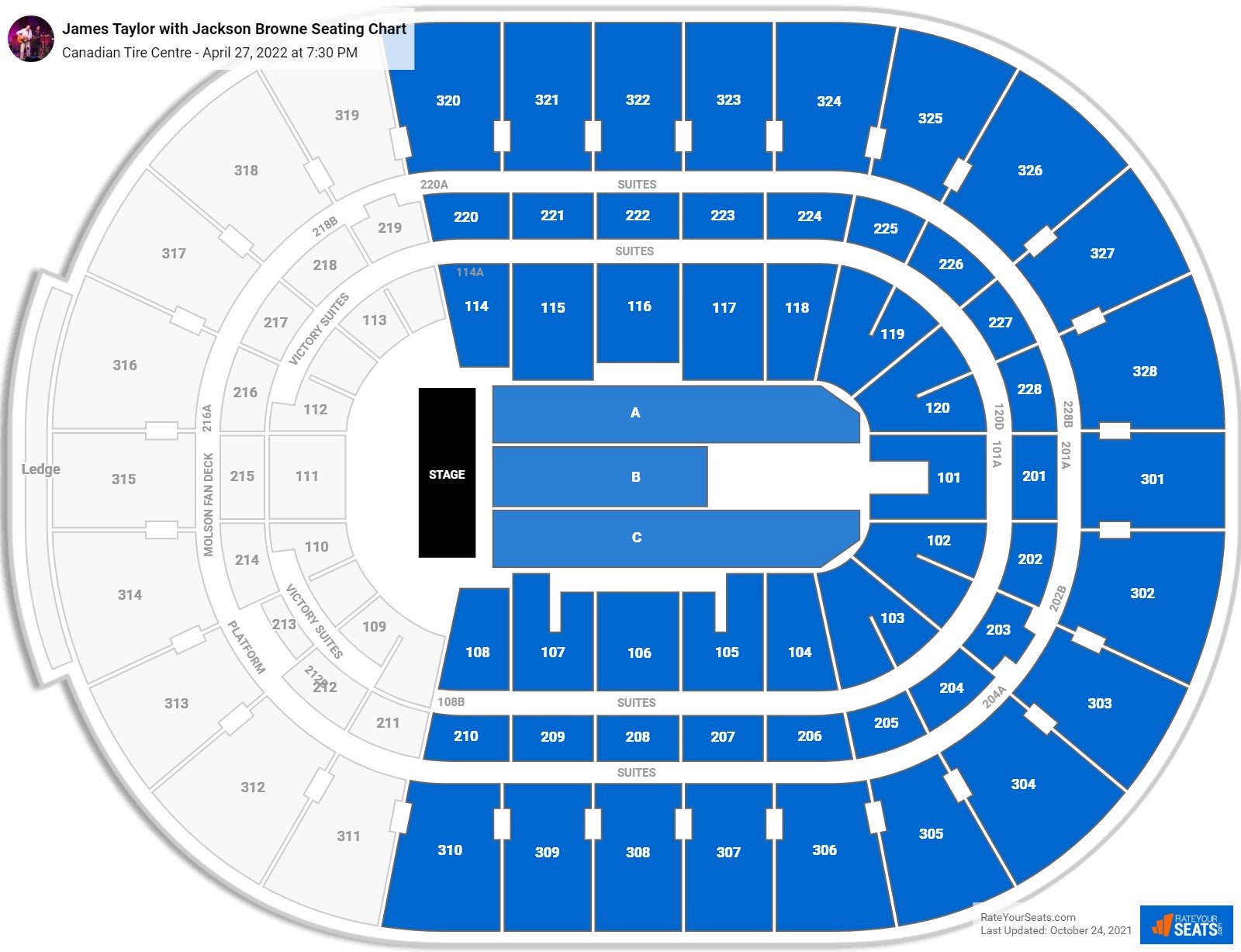 James Taylor with Jackson Browne seating chart Canadian Tire Centre