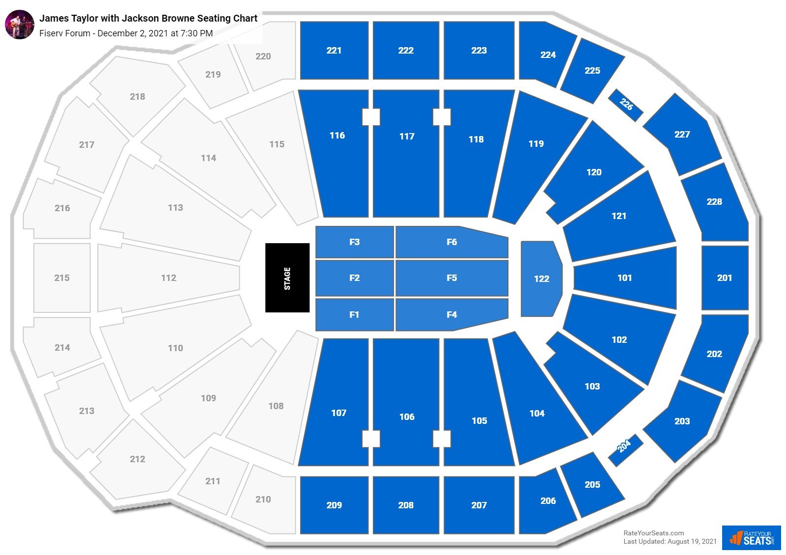 James Taylor with Jackson Browne seating chart Fiserv Forum
