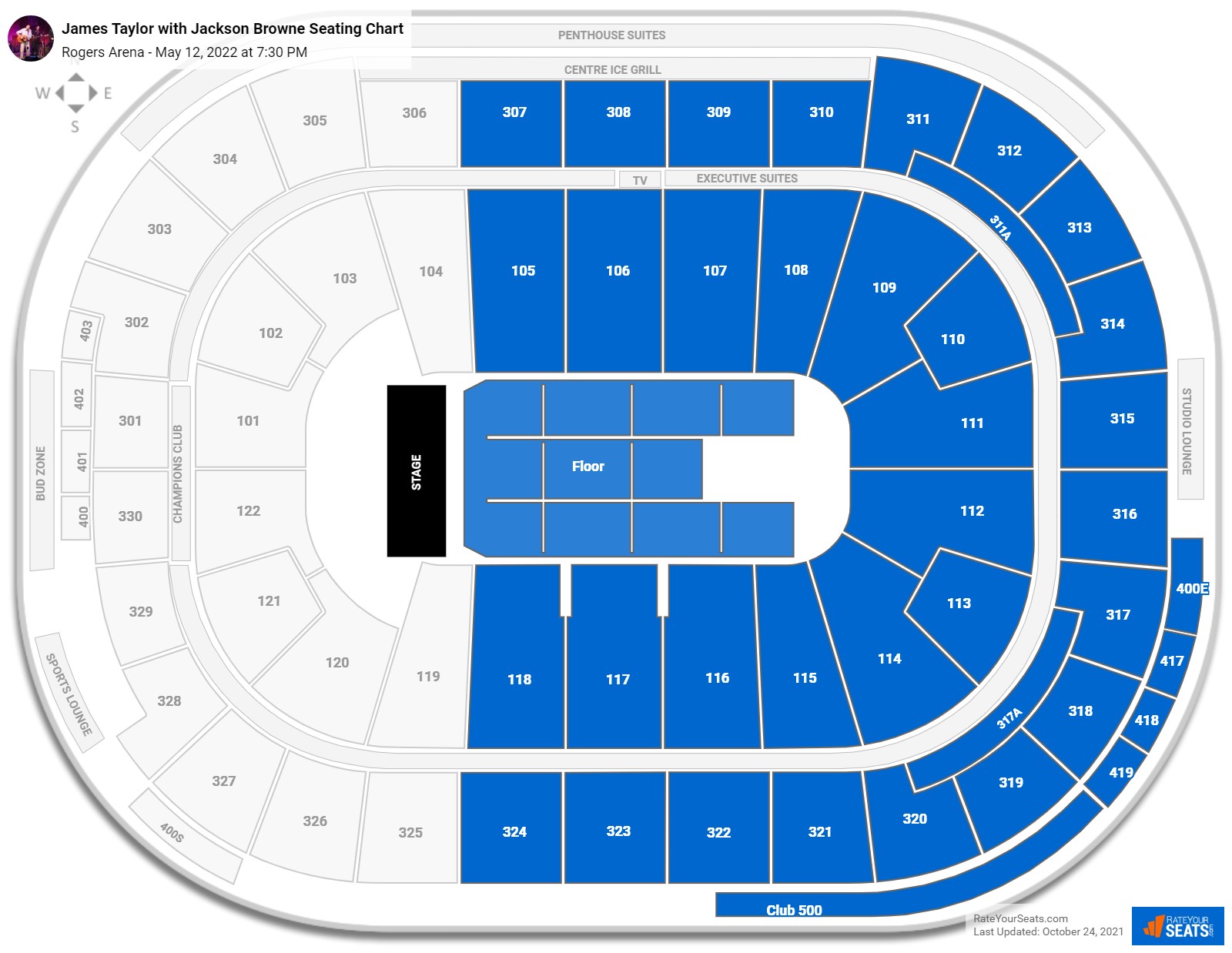 James Taylor with Jackson Browne seating chart Rogers Arena