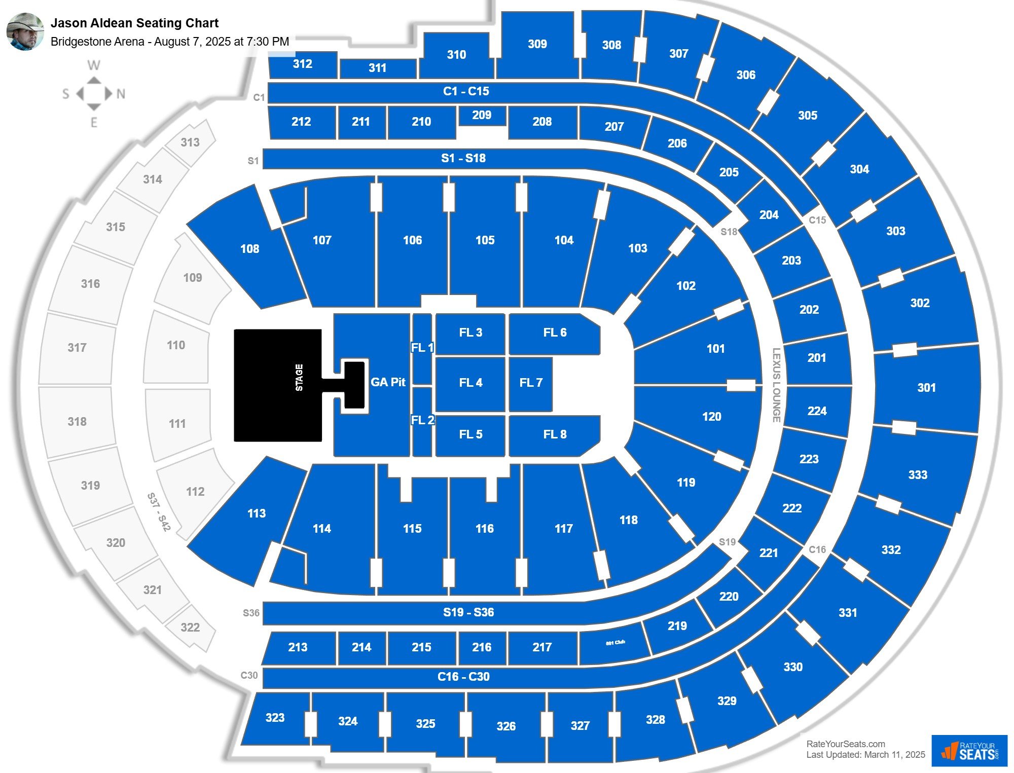 Jason Aldean seating chart Bridgestone Arena