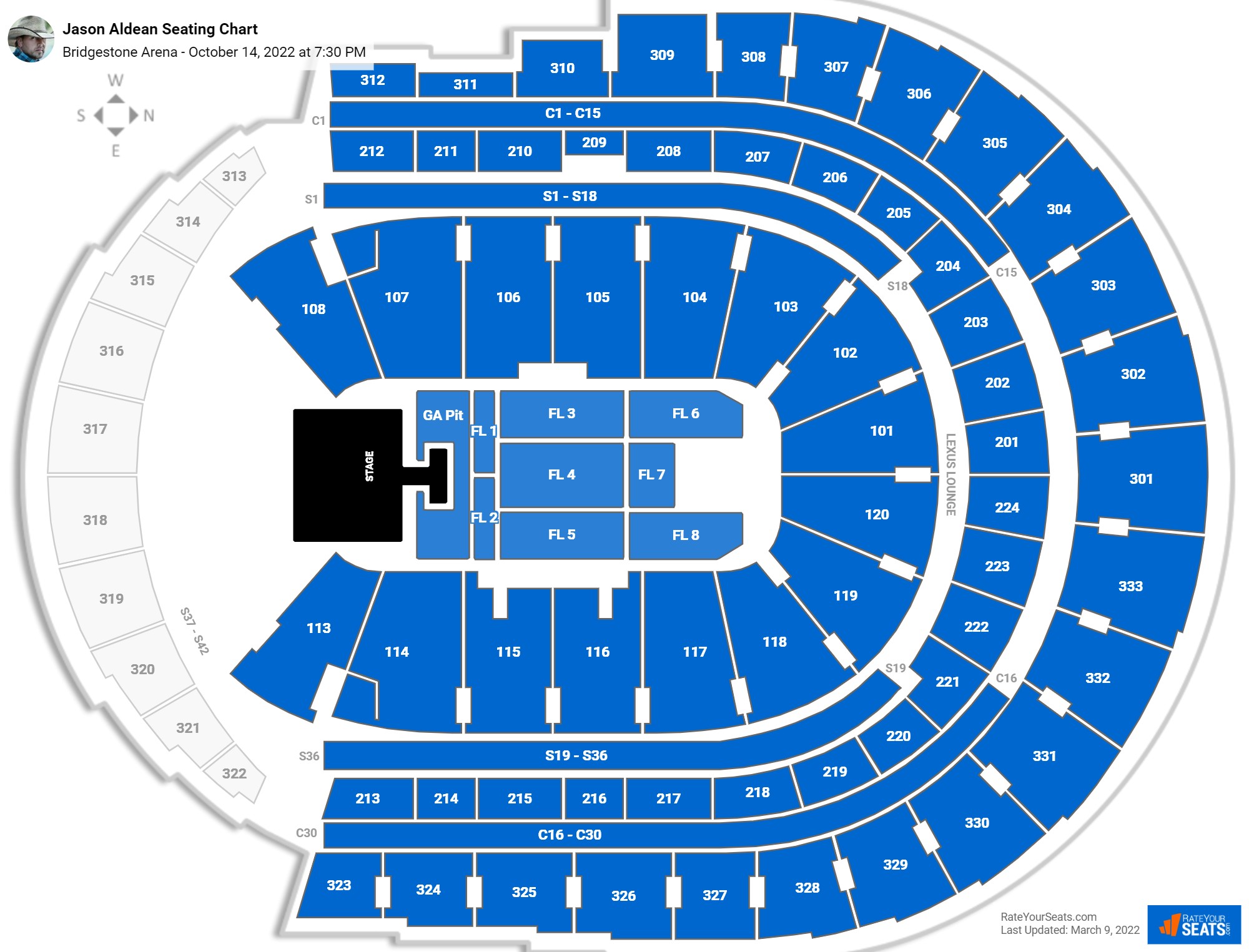Jason Aldean seating chart Bridgestone Arena