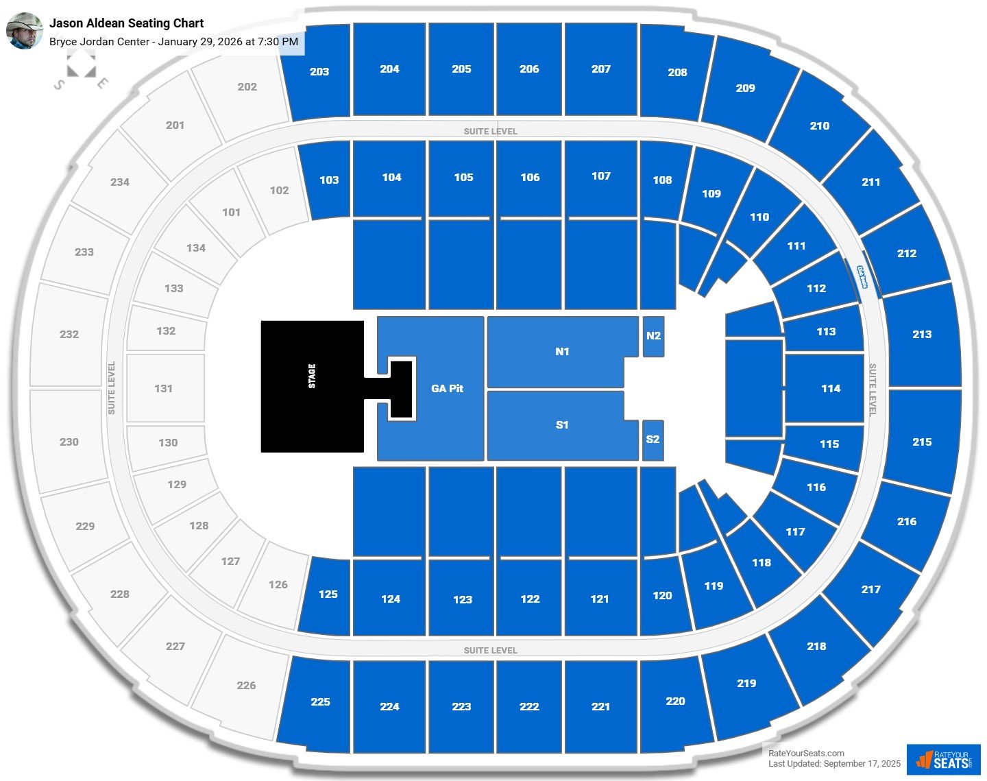 Jason Aldean seating chart Bryce Jordan Center