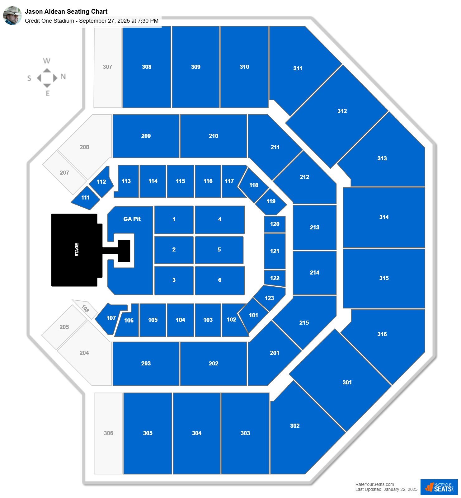 Jason Aldean seating chart Credit One Stadium