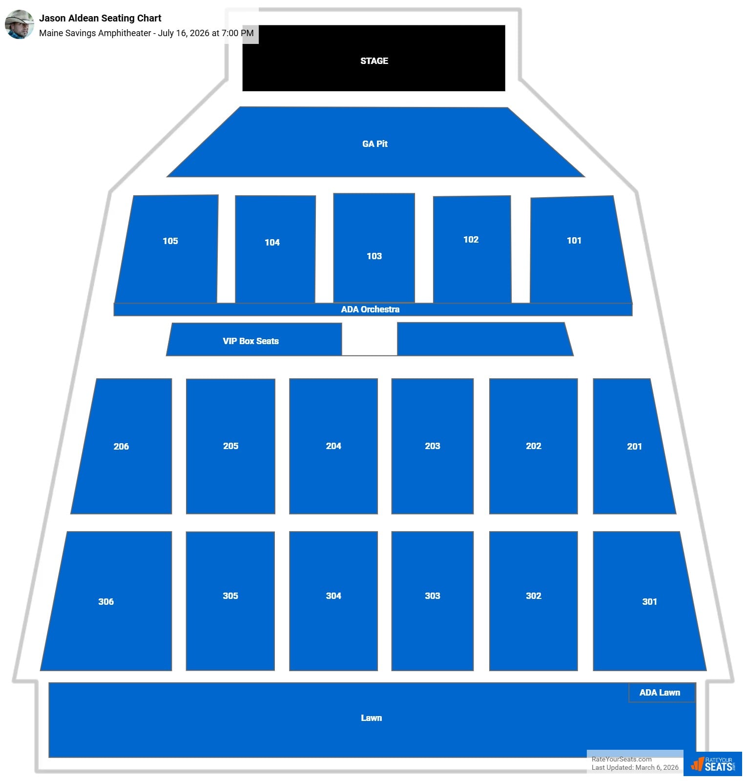 Jason Aldean seating chart Maine Savings Amphitheater