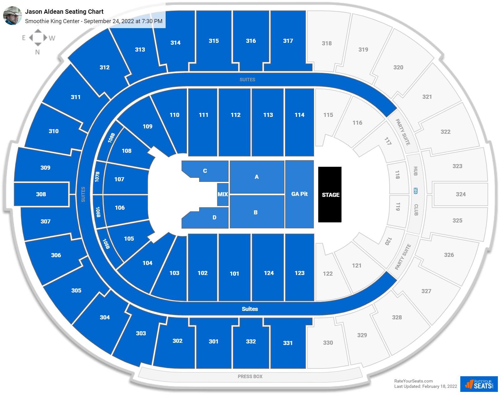 Jason Aldean seating chart Smoothie King Center