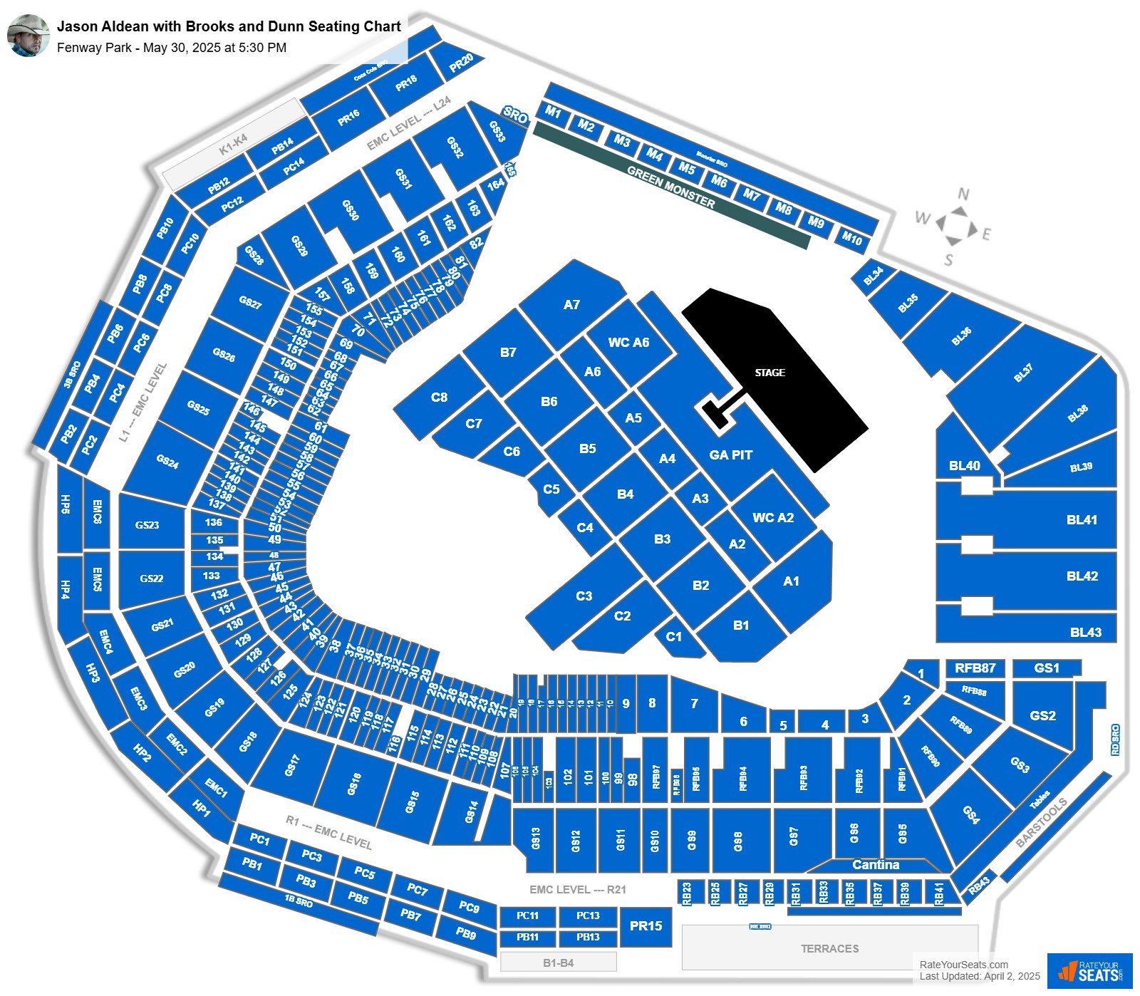 Jason Aldean with Brooks and Dunn seating chart Fenway Park
