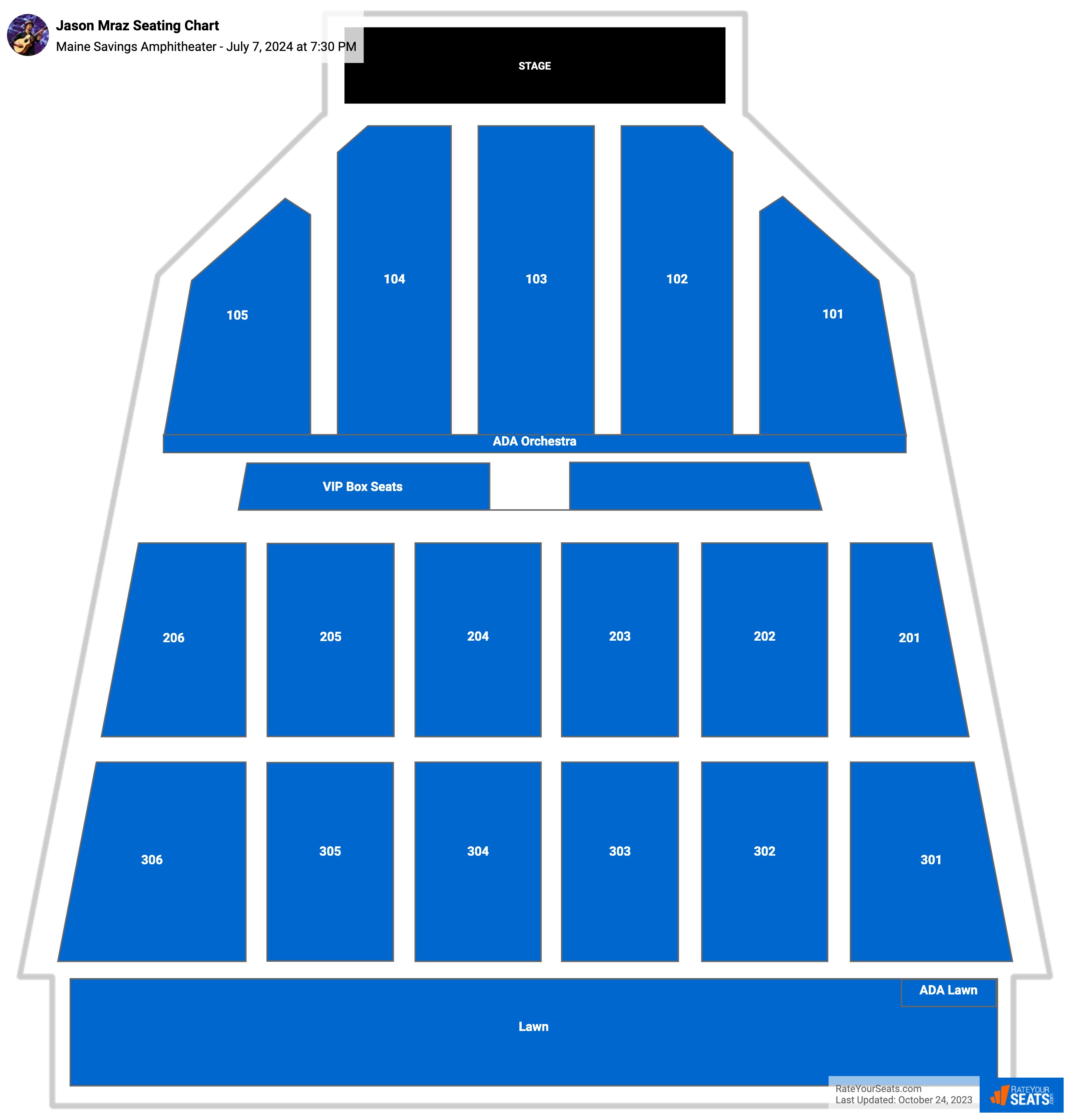 Jason Mraz seating chart Maine Savings Amphitheater