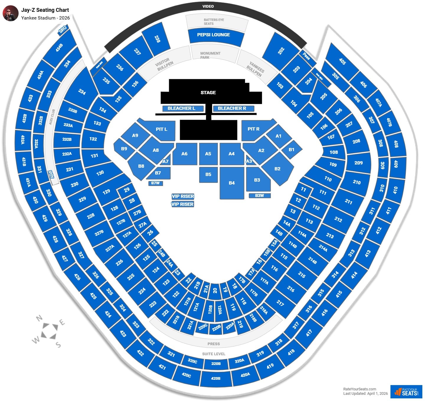 Jay-Z seating chart Yankee Stadium