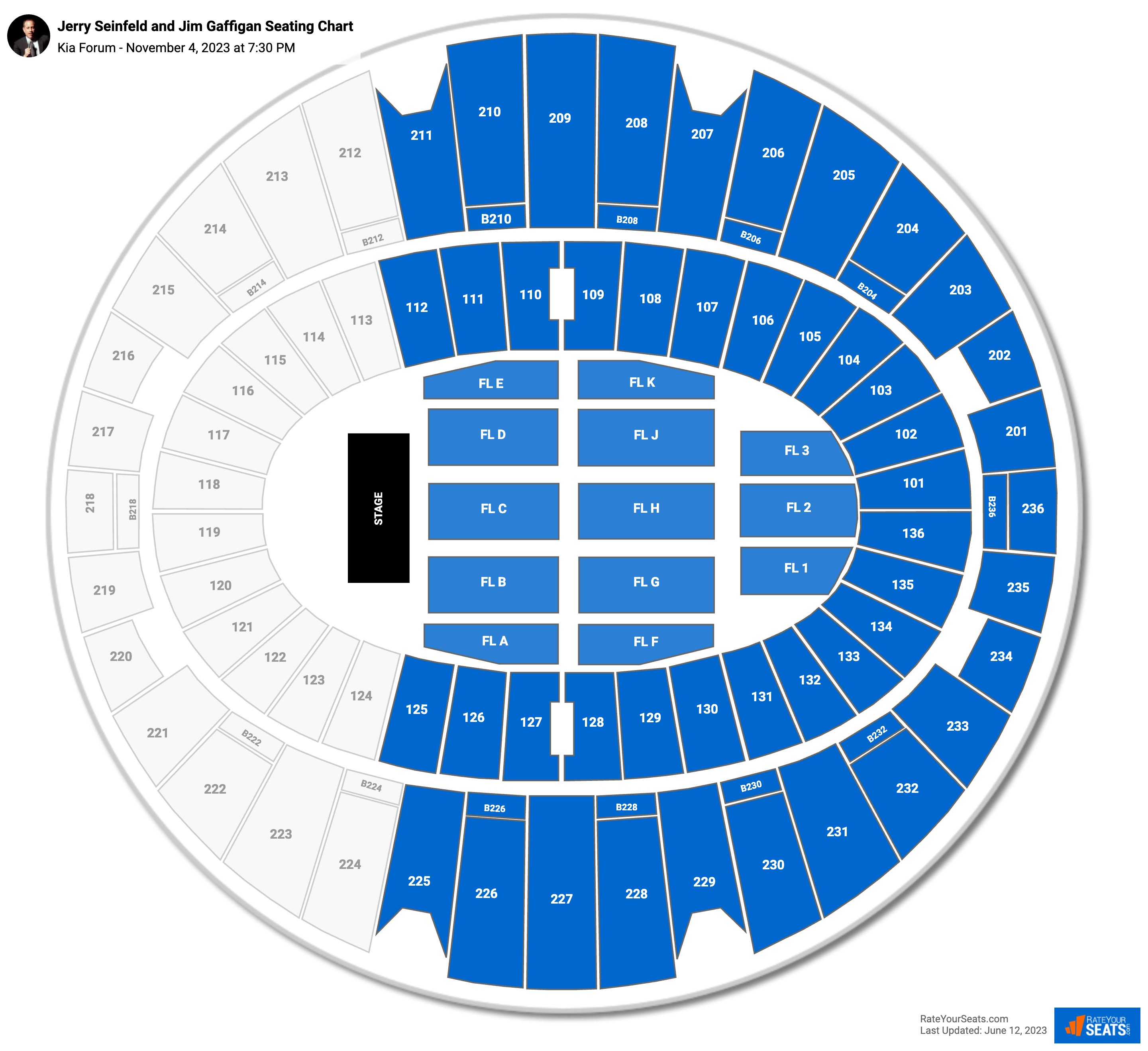 Jerry Seinfeld and Jim Gaffigan seating chart Kia Forum